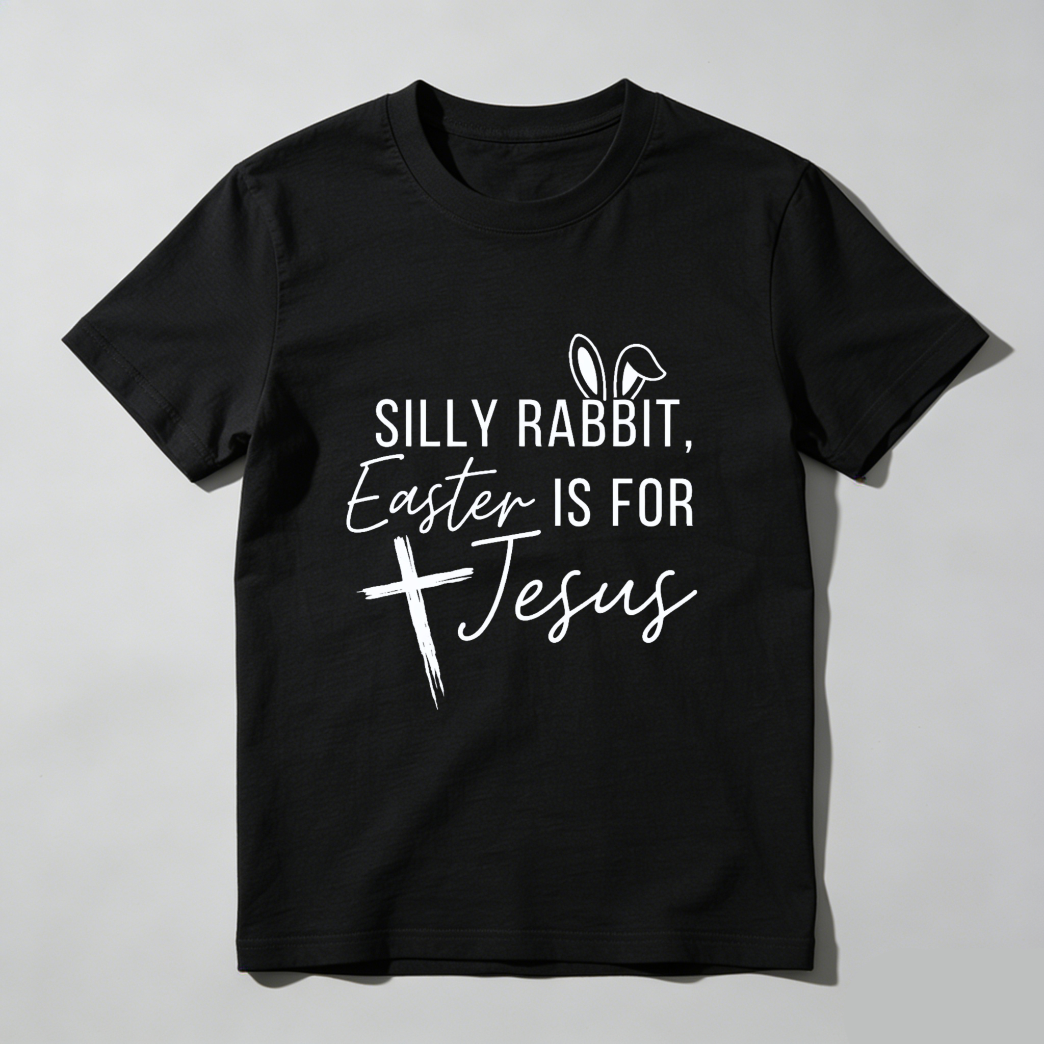 TEECURENT Silly Rabbit Easter Is For Jesus Christian Easter T Shirt With Cross And Bunny Ears Design WOMEN