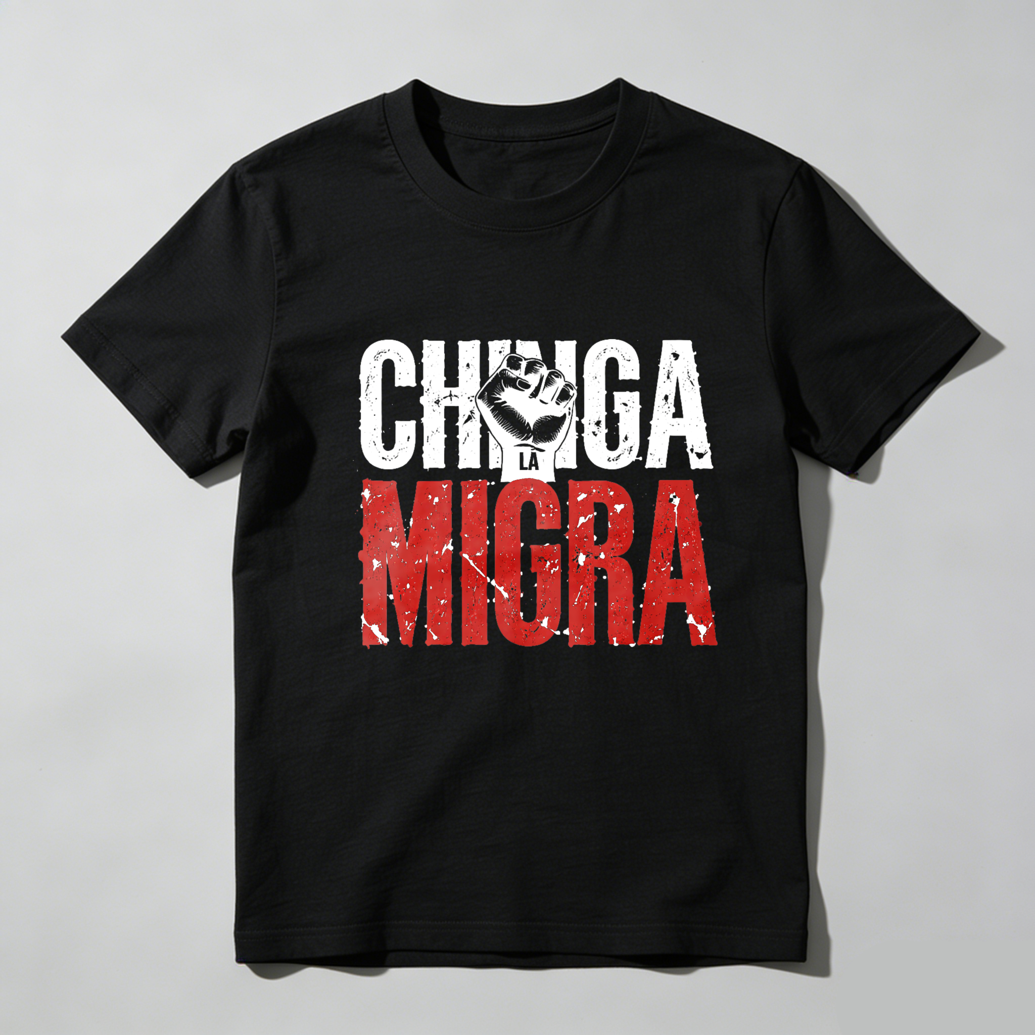 TEECURENTChinga Migra T Shirt Black Red White Graphic Design Fist Protest Statement Men Women Unisex Casual Wear Streetwear Fashion Top-TeeCurent