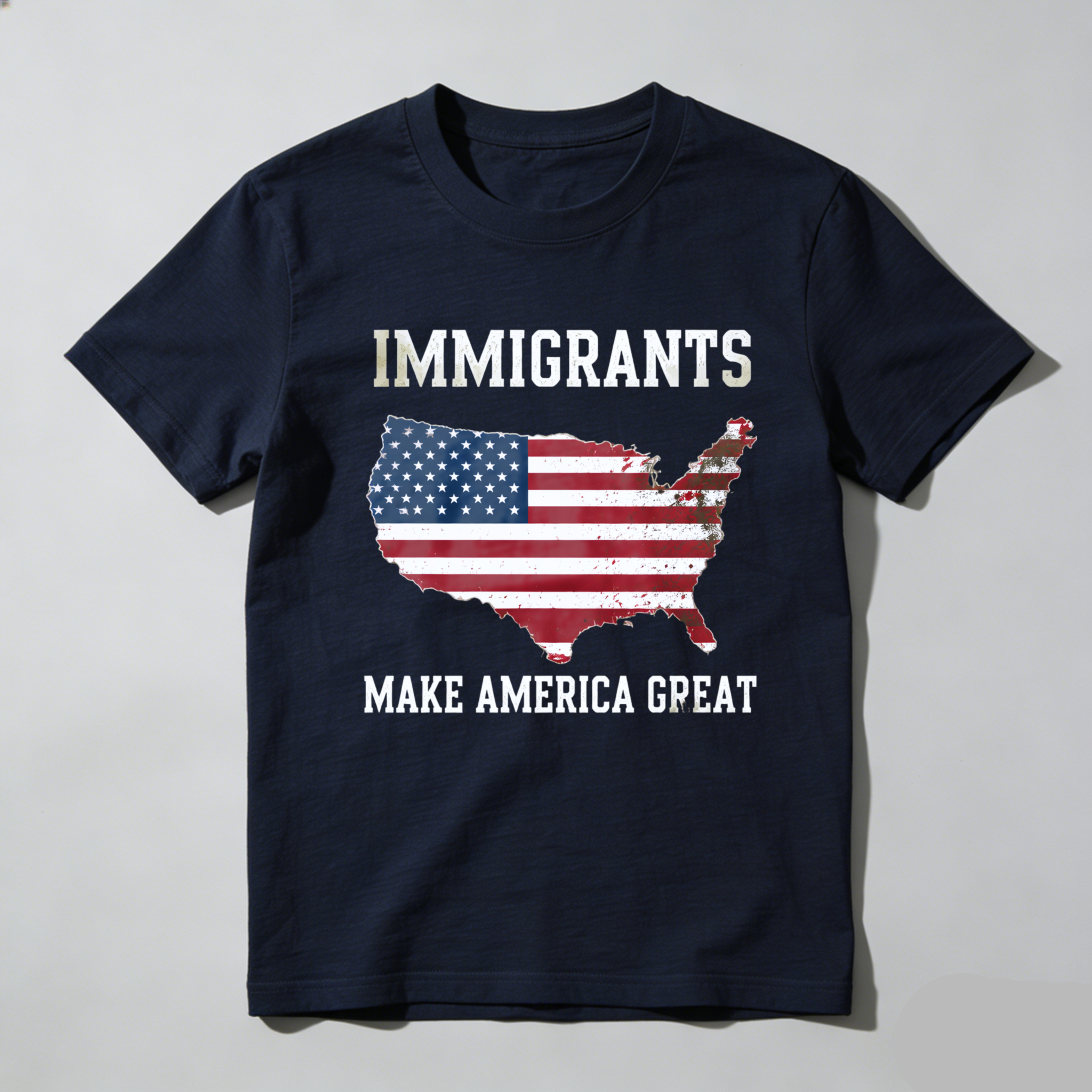 TEECURENTImmigrants Make America Great Usa Flag Map T Shirt-TeeCurent