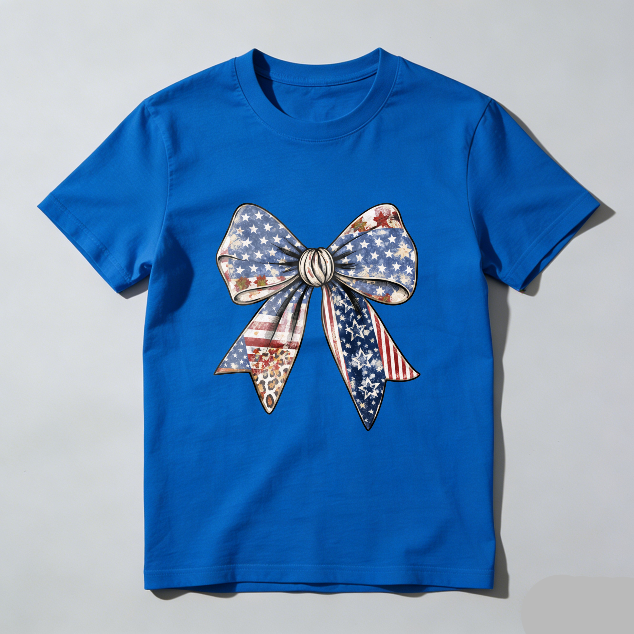 TEECURENT Patriotic American Flag Bow T-Shirt With Stars And Stripes Design For Independence Day Celebration WOMEN