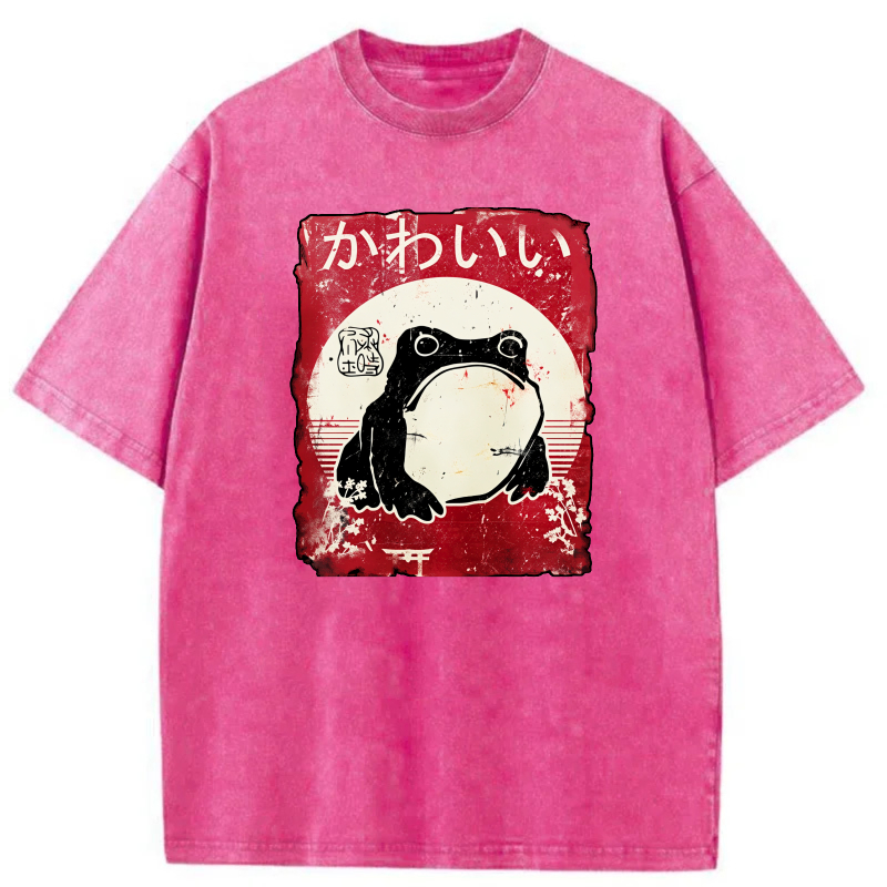 Frog In Moon With Japanese Text tshirt 100% cotton