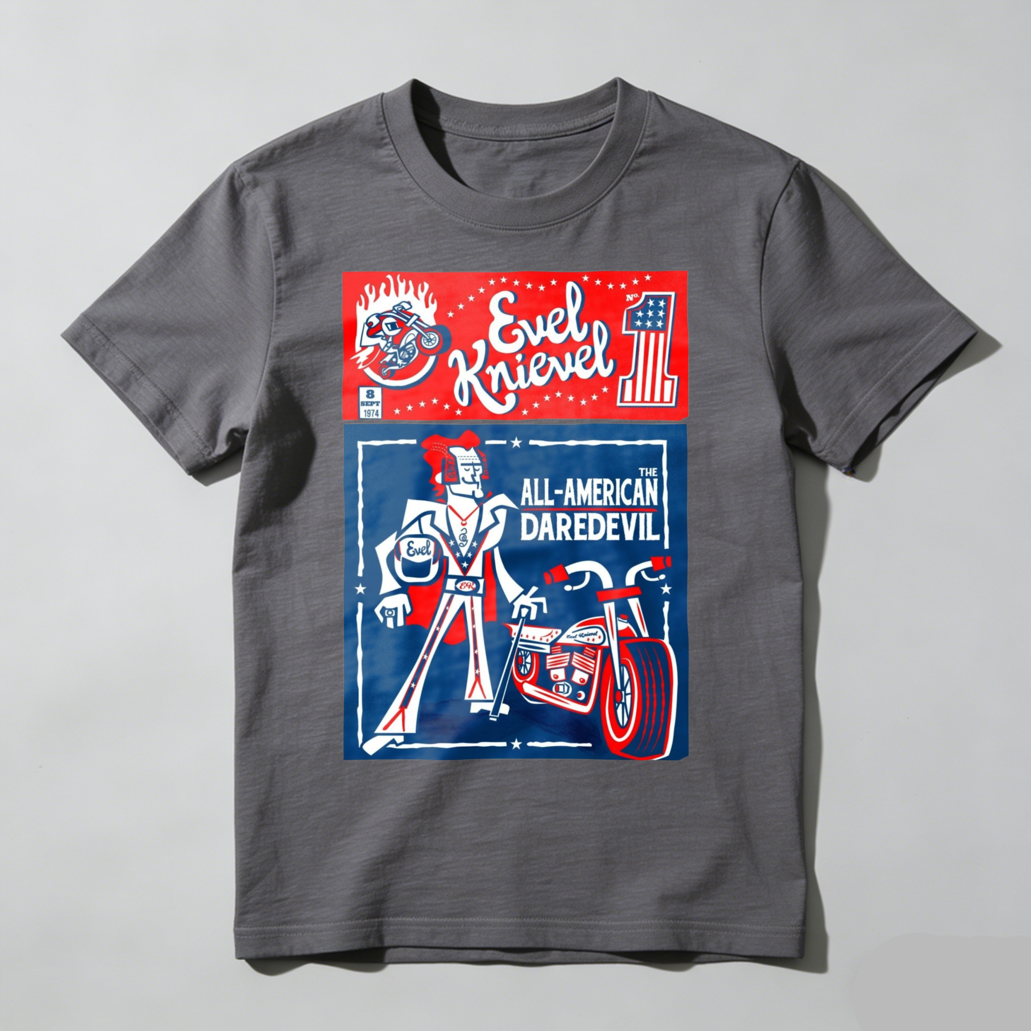 All American Daredevil Vintage Style Graphic T-Shirt Casual Top Retro Motorcycle Stunt Rider Design Cotton T-Shirt