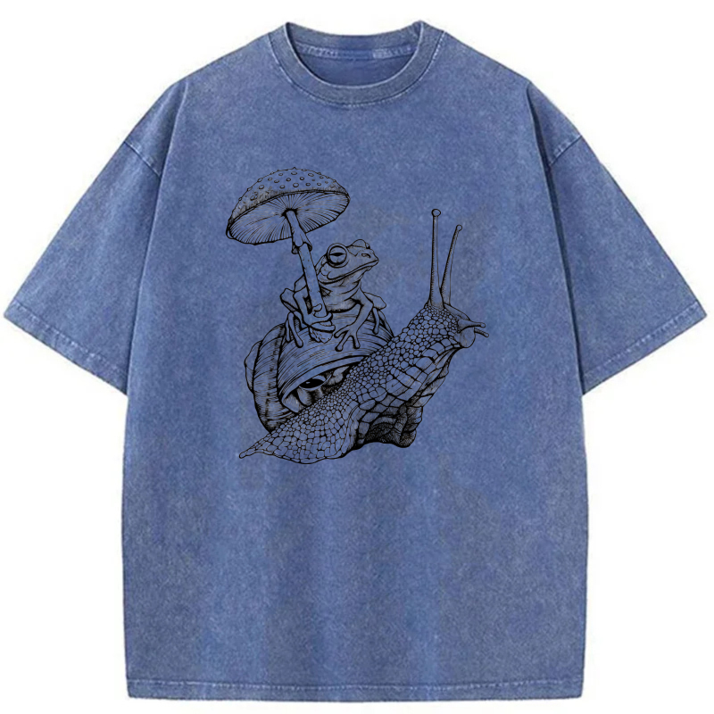 Frog Riding Snail Under Mushroom tshirt 100% cotton