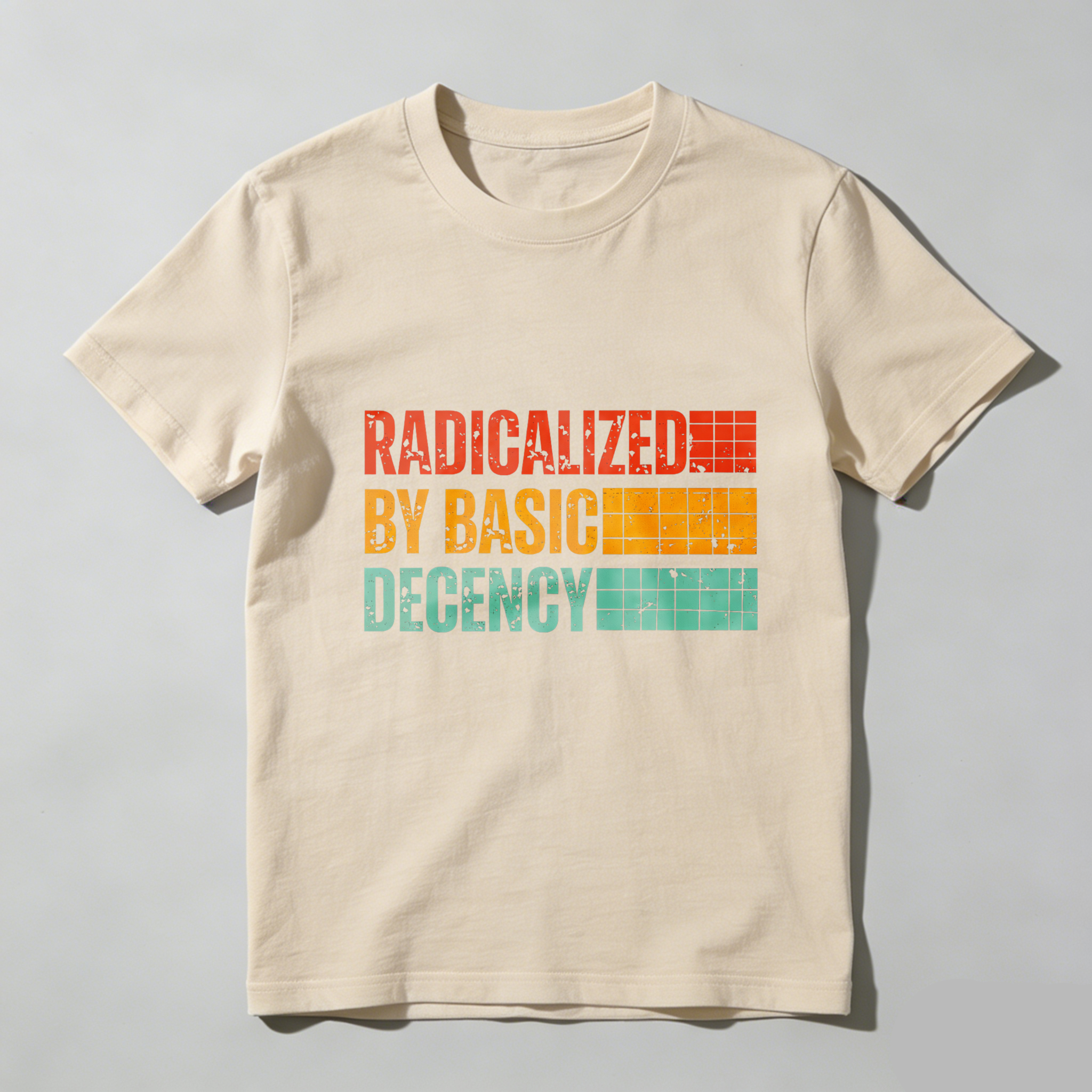 TEECURENTRadicalized By Basic Decency T Shirt Retro Style Color Block Design Black Cotton Tee Men Women Unisex Fashion Statement Apparel-TeeCurent