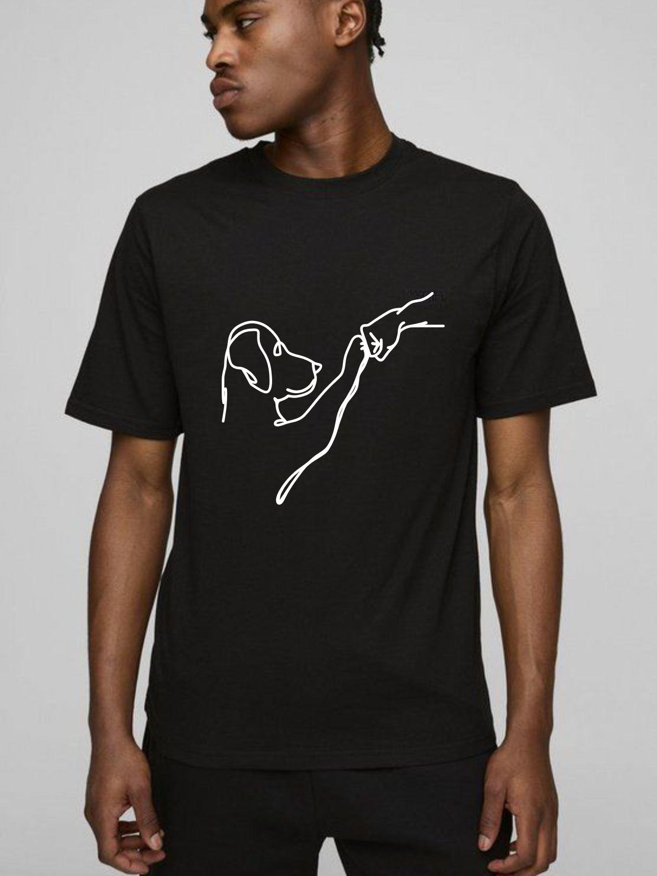 TEECURENT Dog And Hand Line Art Pure Cotton Short Sleeve T Shirt-TeeCurent