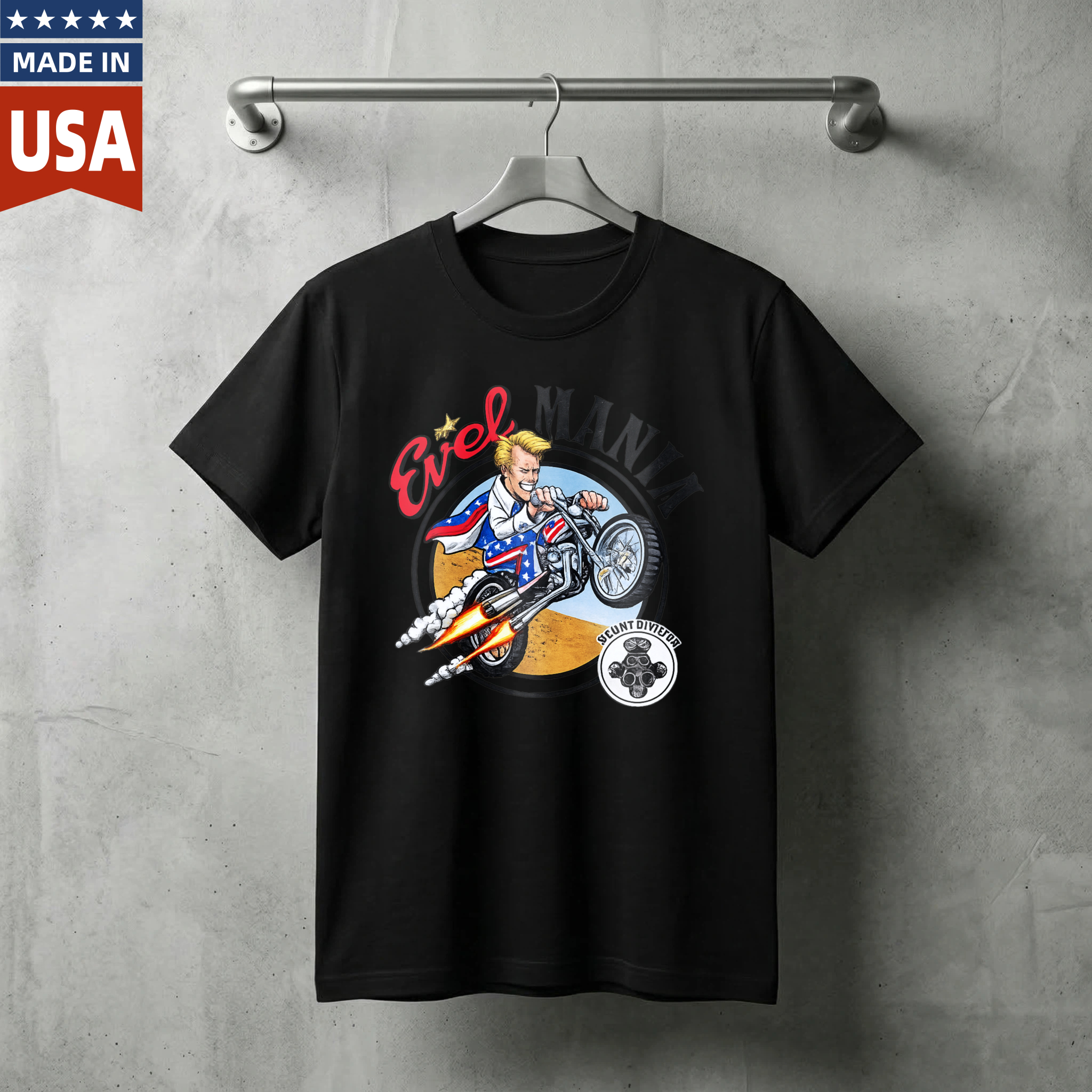 Evel Knievel Stunt Motorcycle Rider Graphic T-Shirt Made In Usa