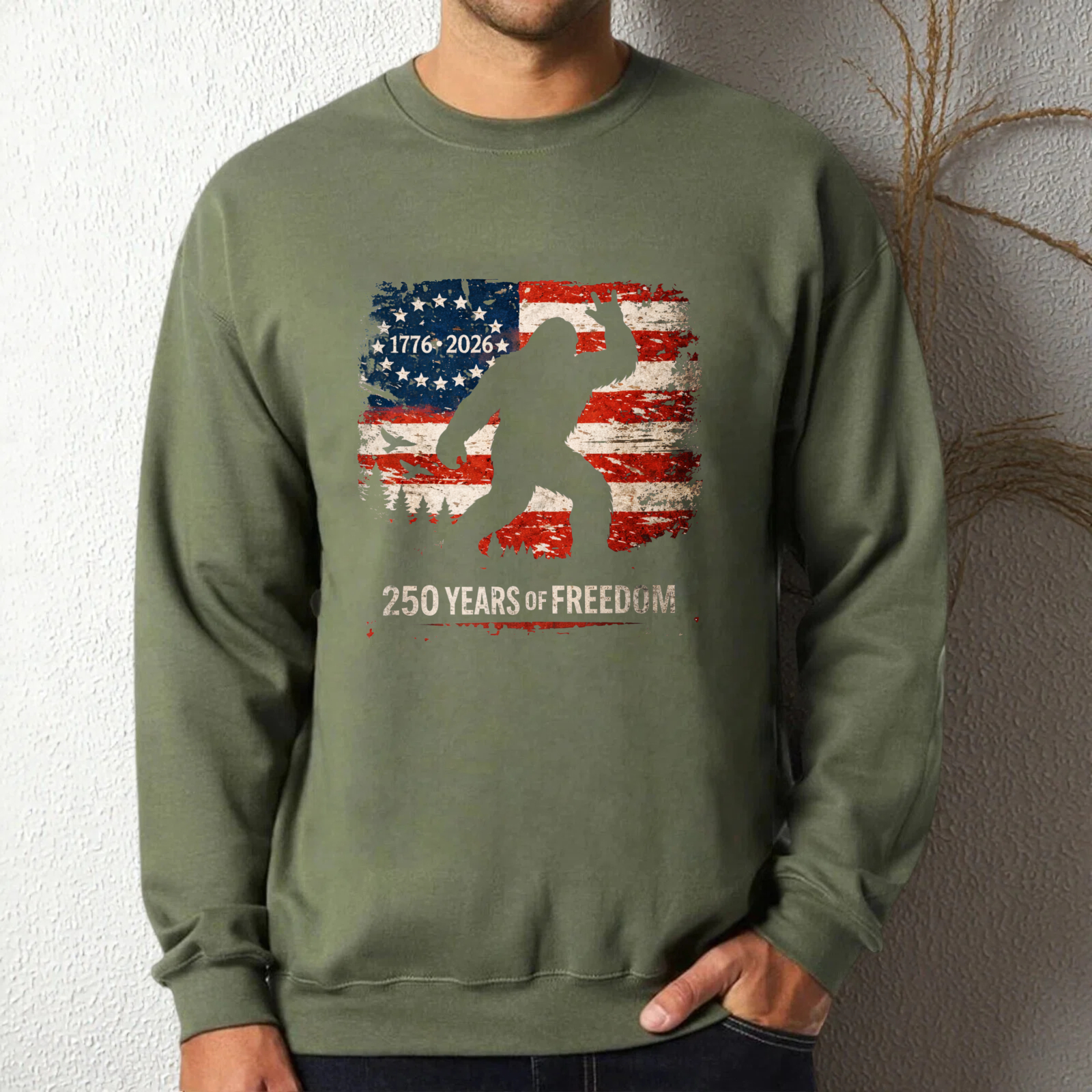 American Flag Bigfoot 250 Years Of Freedom Sweatshirt 1776 2026 Patriotic Usa Design Crewneck Pullover
