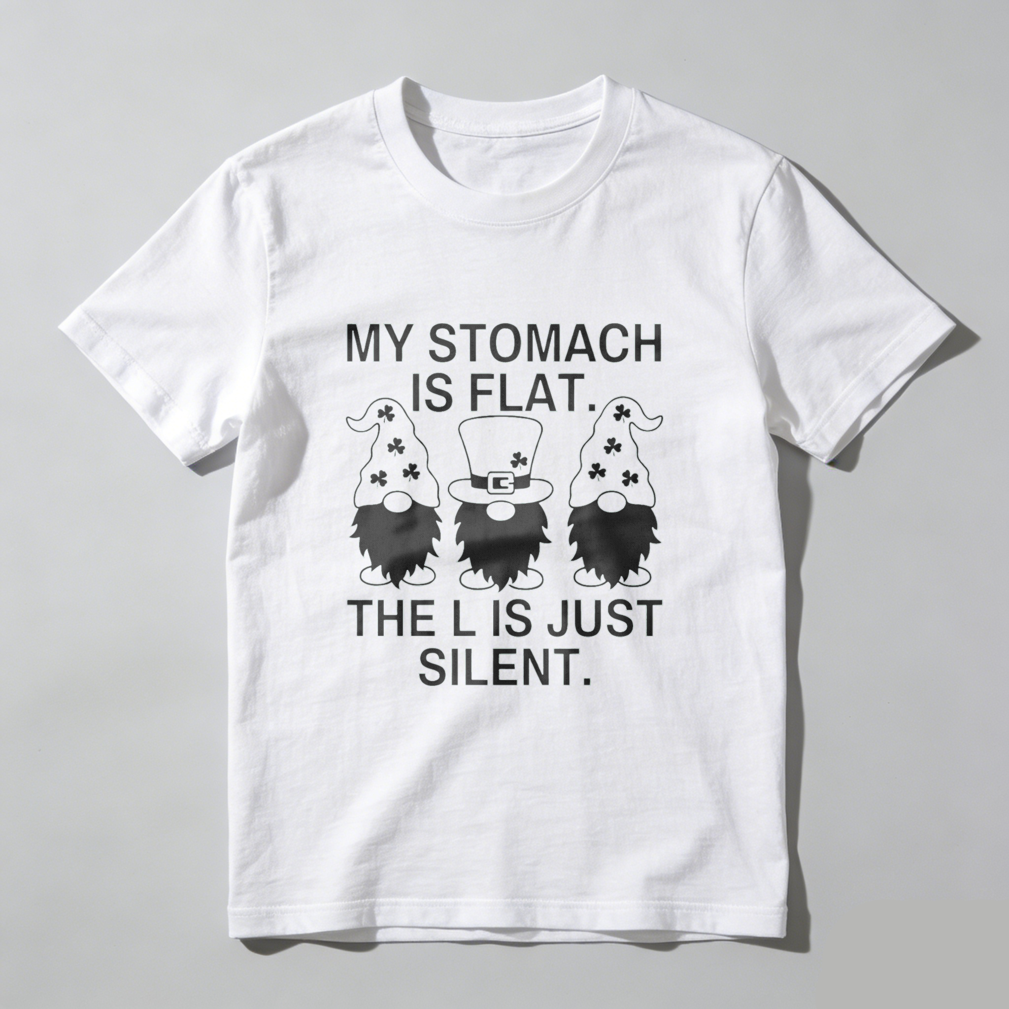 TEECURENT My Stomach Is Flat The L Is Just Silent Gnomes Funny T-Shirt