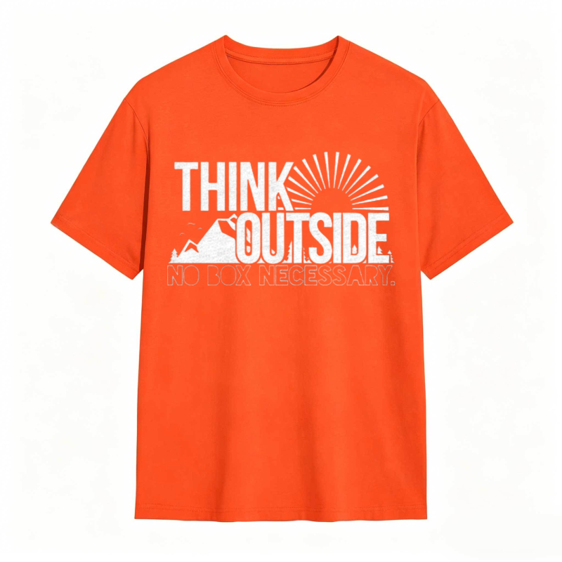 Think Outside No Box Necessary Mountain Sunburst Design T-shirt