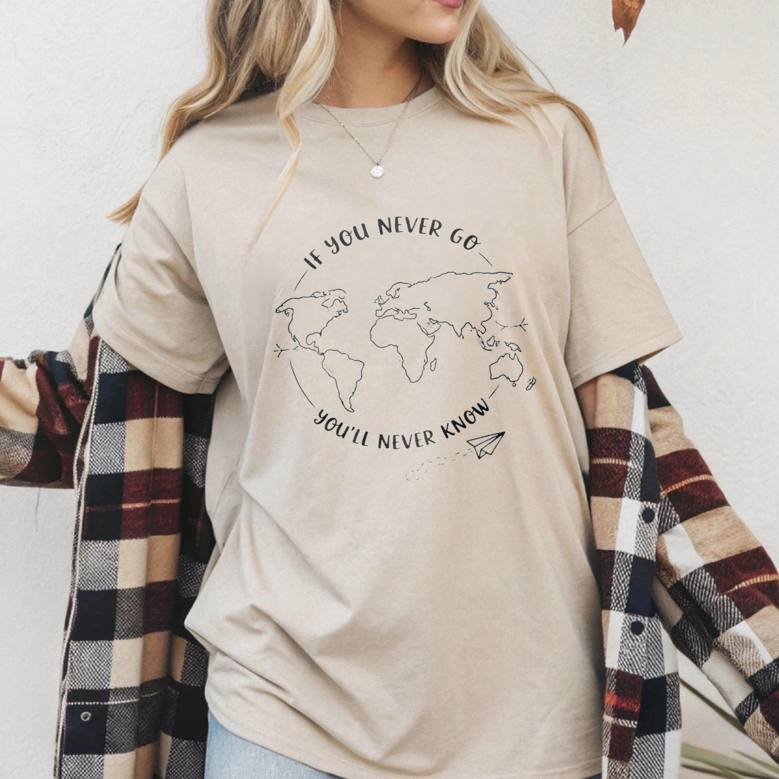 TEECURENT If You Never Go Youll Never Know World Map Travel Inspired T Shirt WOMEN