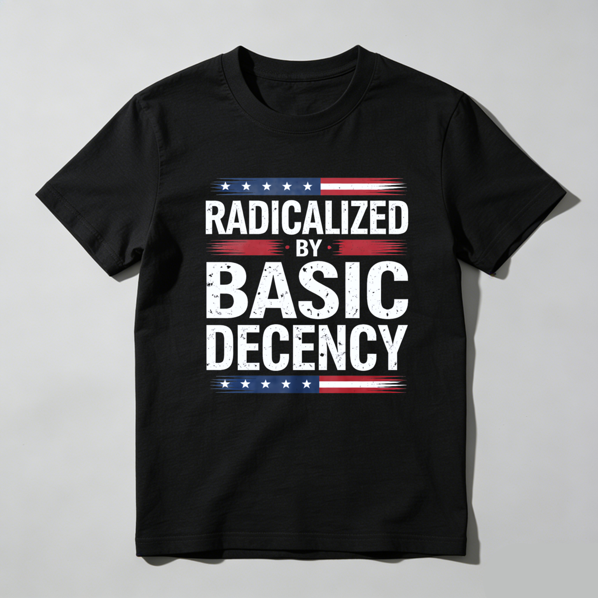 TEECURENTRadicalized By Basic Decency American Flag Design T Shirt Men Women Political Statement Graphic Tee Black-TeeCurent