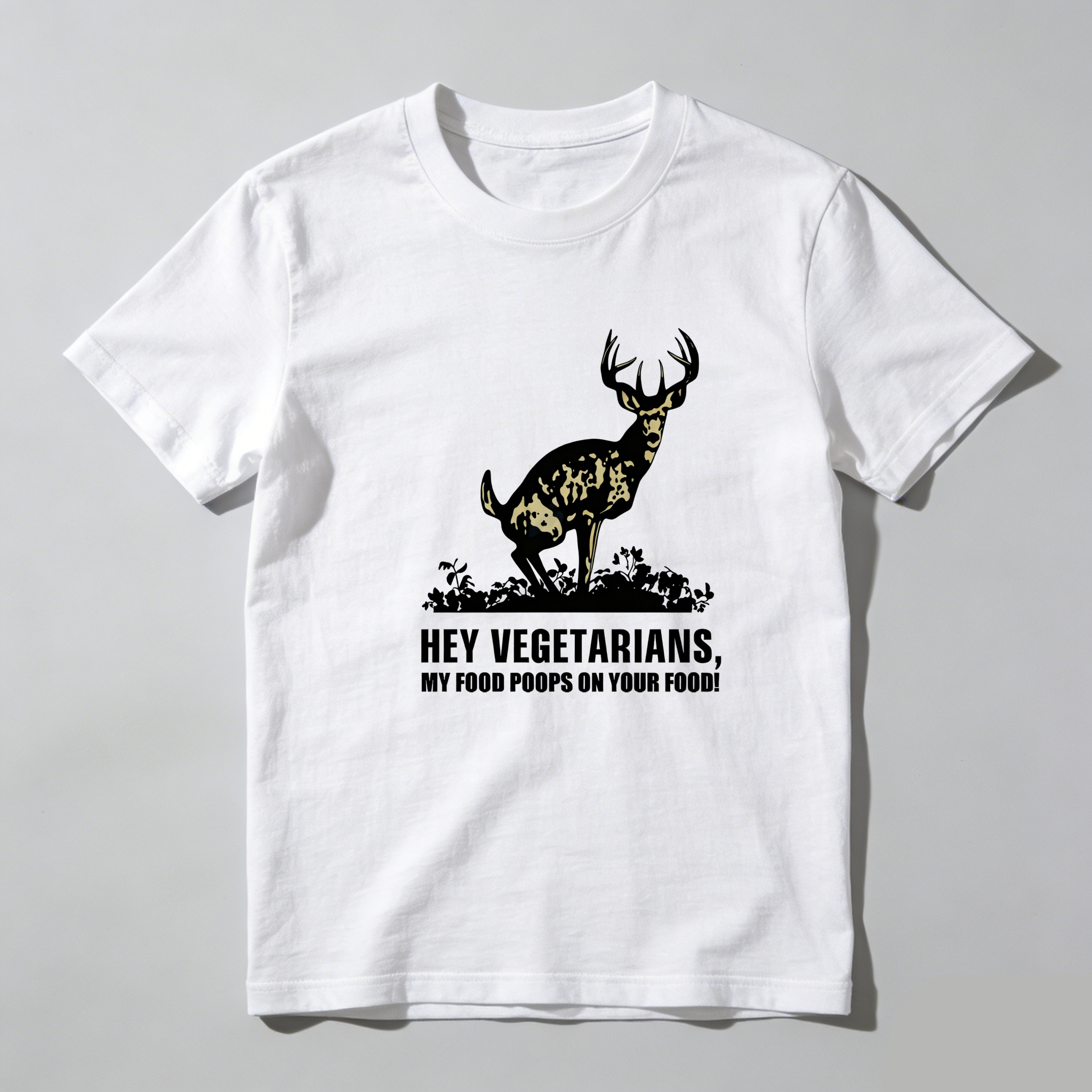 TEECURENT Deer Poop On Vegetarian Food Pure Cotton Short Sleeve T Shirt-TeeCurent