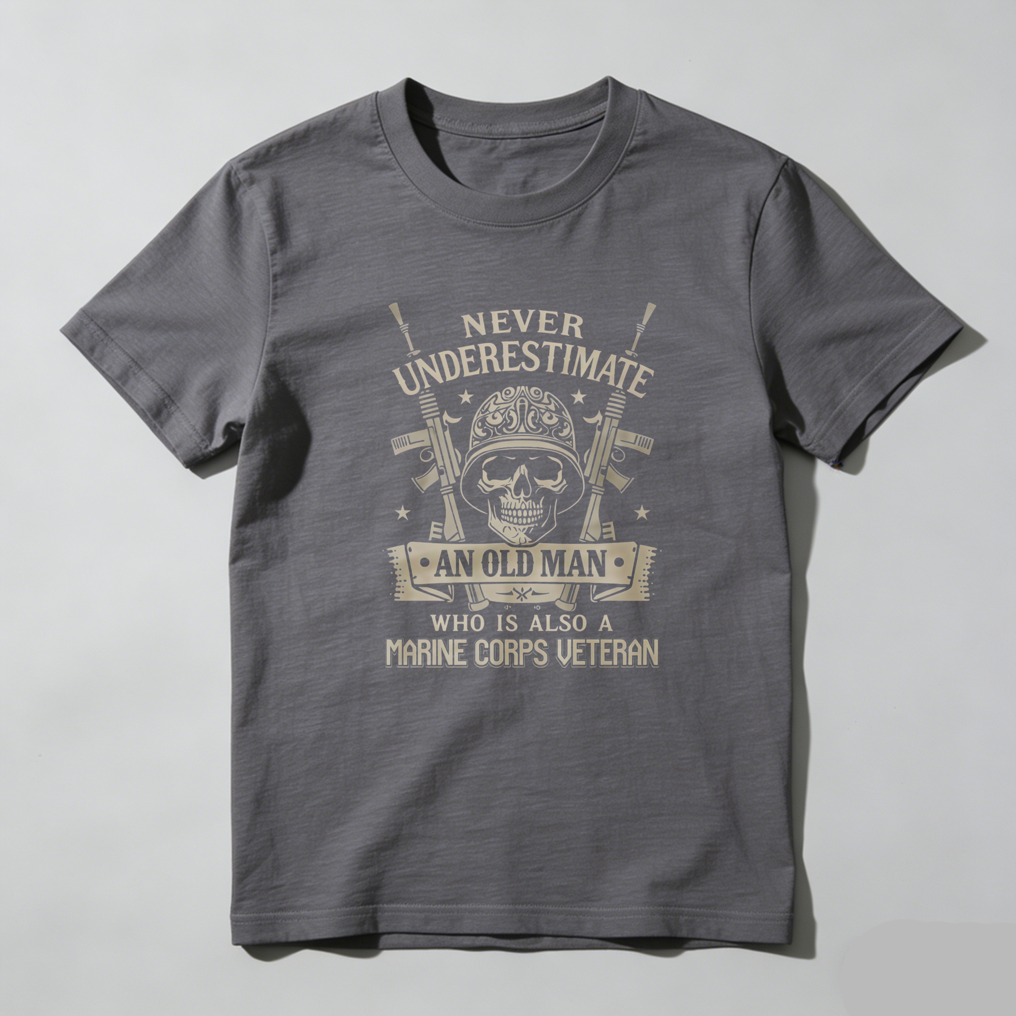 TEECURENT T-SHIRT  Never Underestimate An Old Man Who Is Also A Marine Corps Veteran