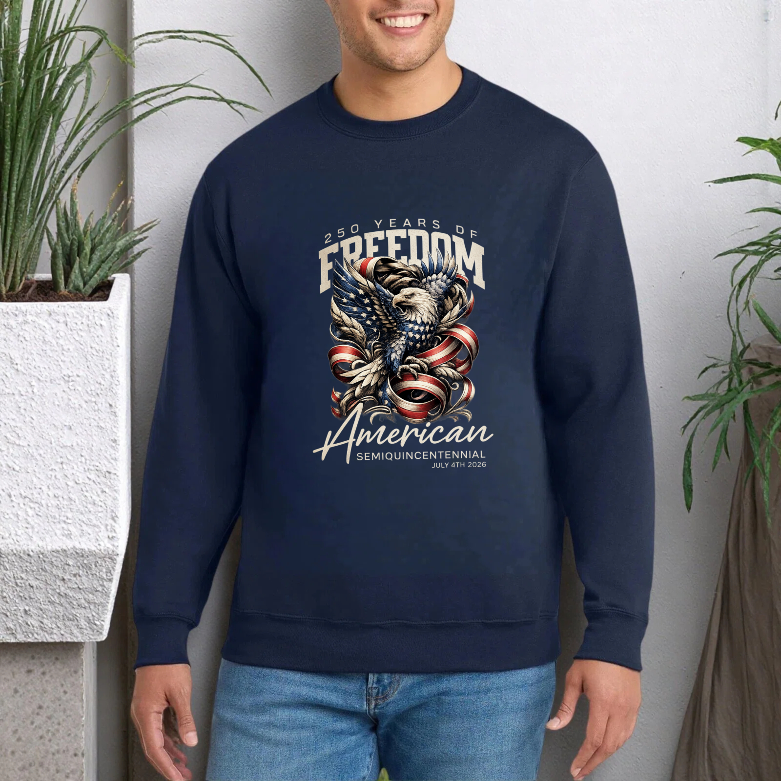 American Freedom Eagle Flag Sweatshirt 250 Years Of Freedom Semiquincentennial 1776 2026 Patriotic Crewneck Pullover Shirt