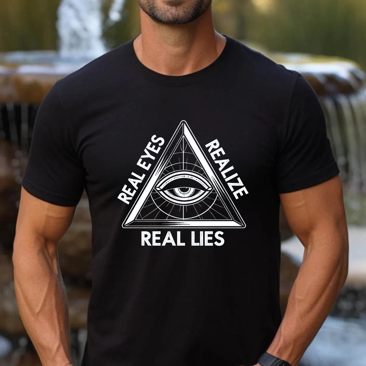TEECURENT  Real Eyes Realize Real Lies Pyramid Eye Symbol(3) TEECURENT
