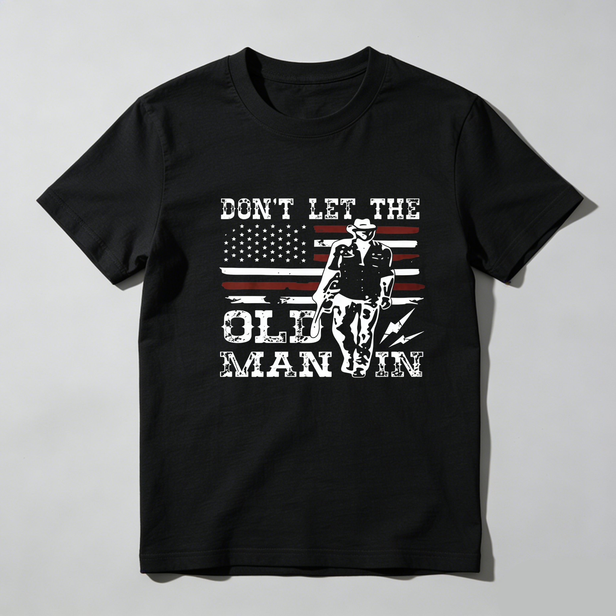 TEECURENT Don't Let The Old Man In American Flag Cowboy Pure Cotton Short Sleeve T Shirt-TeeCurent