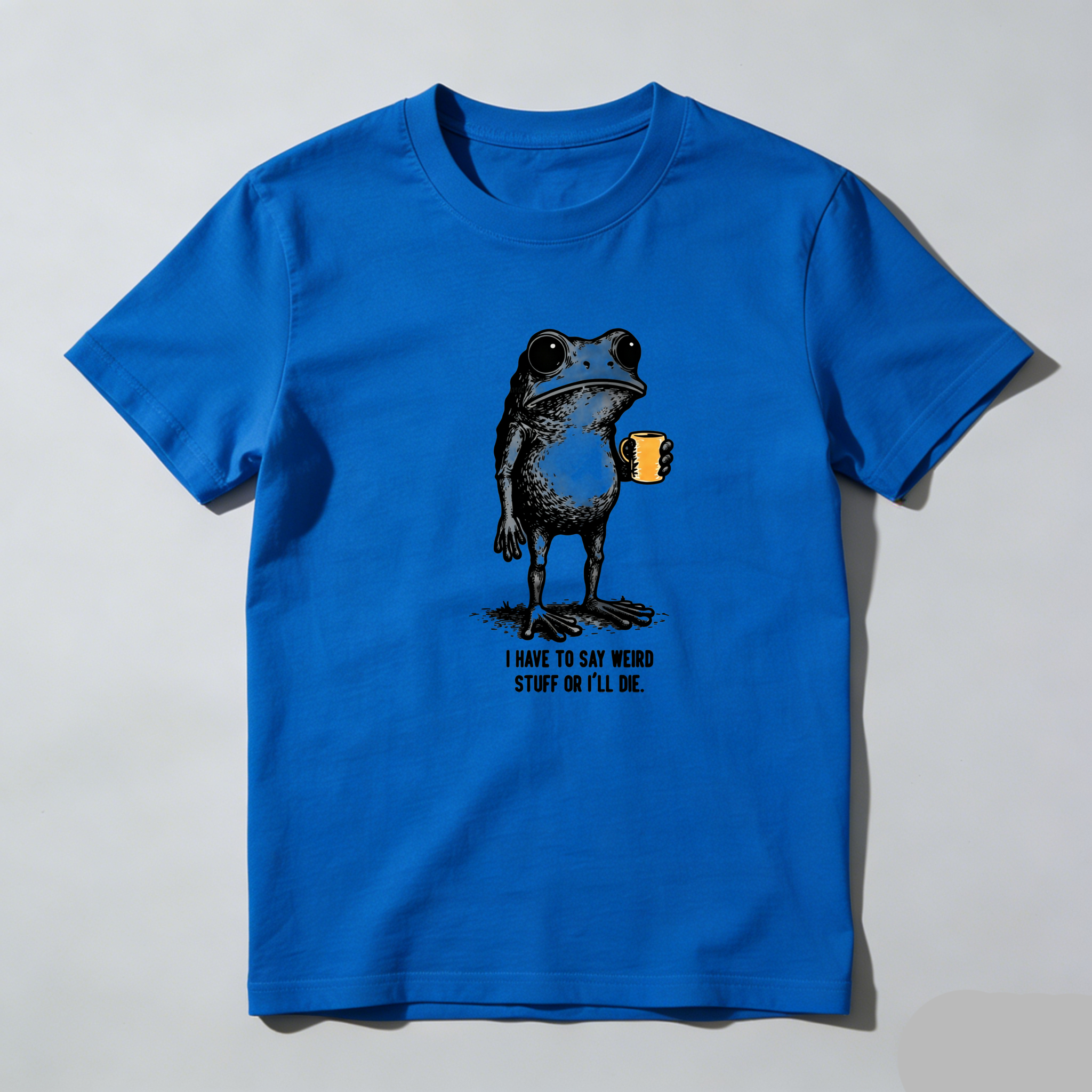 TEECURENT Frog Holding Mug With Text Pure Cotton Short Sleeve T Shirt-TeeCurent