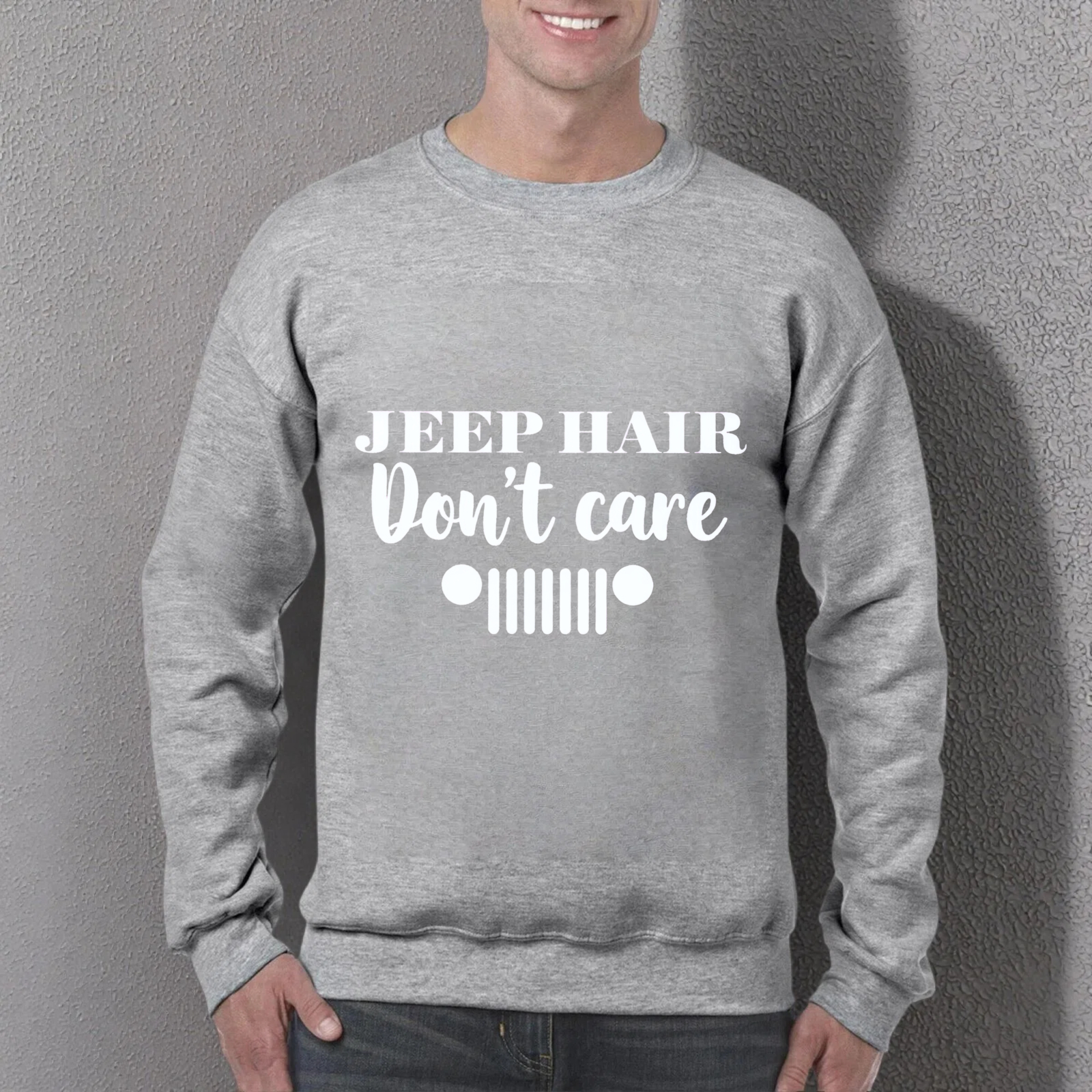 TEECURENT Jeep Hair Dont Care Sweatshirt Unisex Crewneck Pullover Long Sleeve Casual Graphic Shirt For Men Women Outdoor Adventure Fashion Top