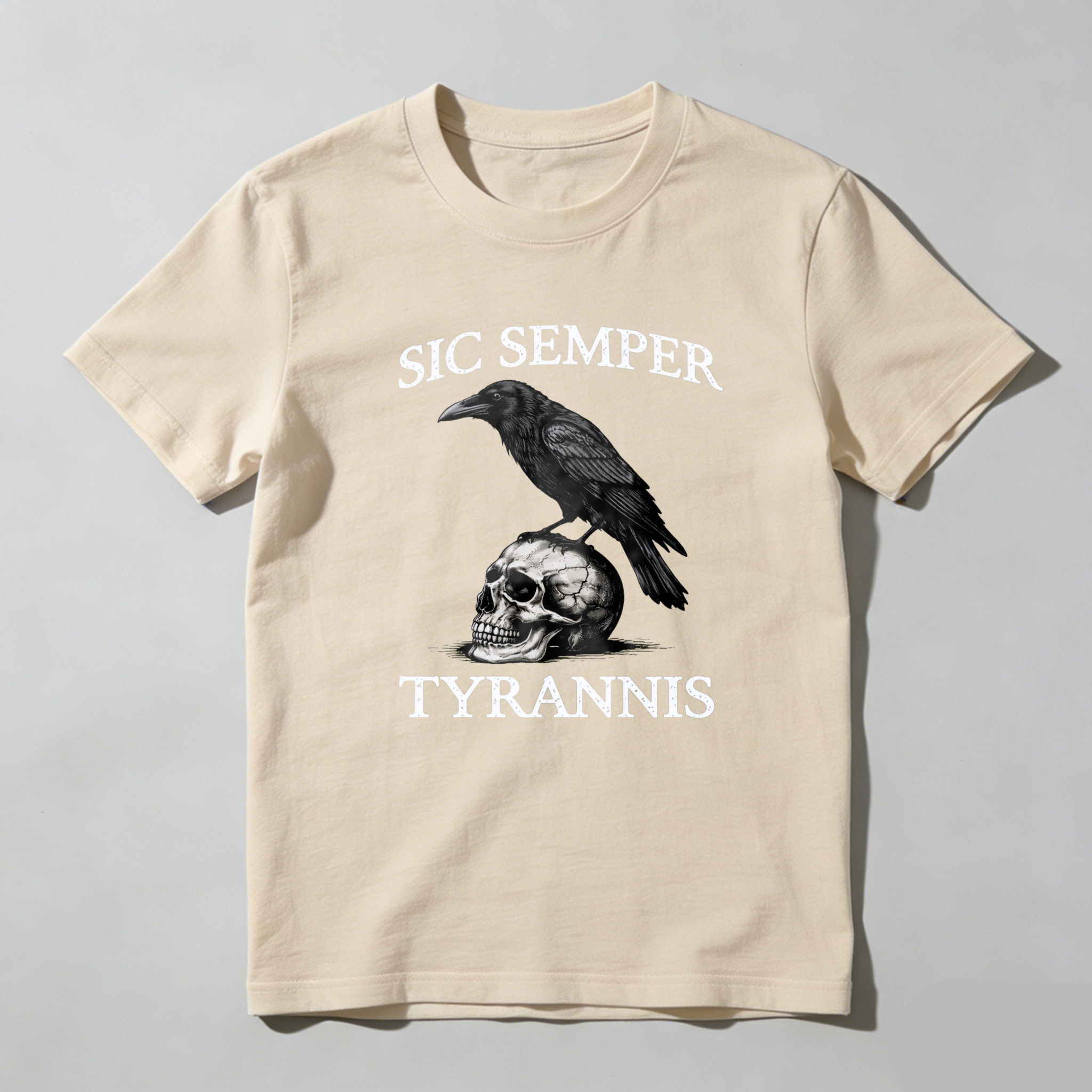 TEECURENTSic Semper Tyrannus Raven Skull T Shirt Black Graphic Tee Men Women Unisex Fashion Statement Top-TeeCurent