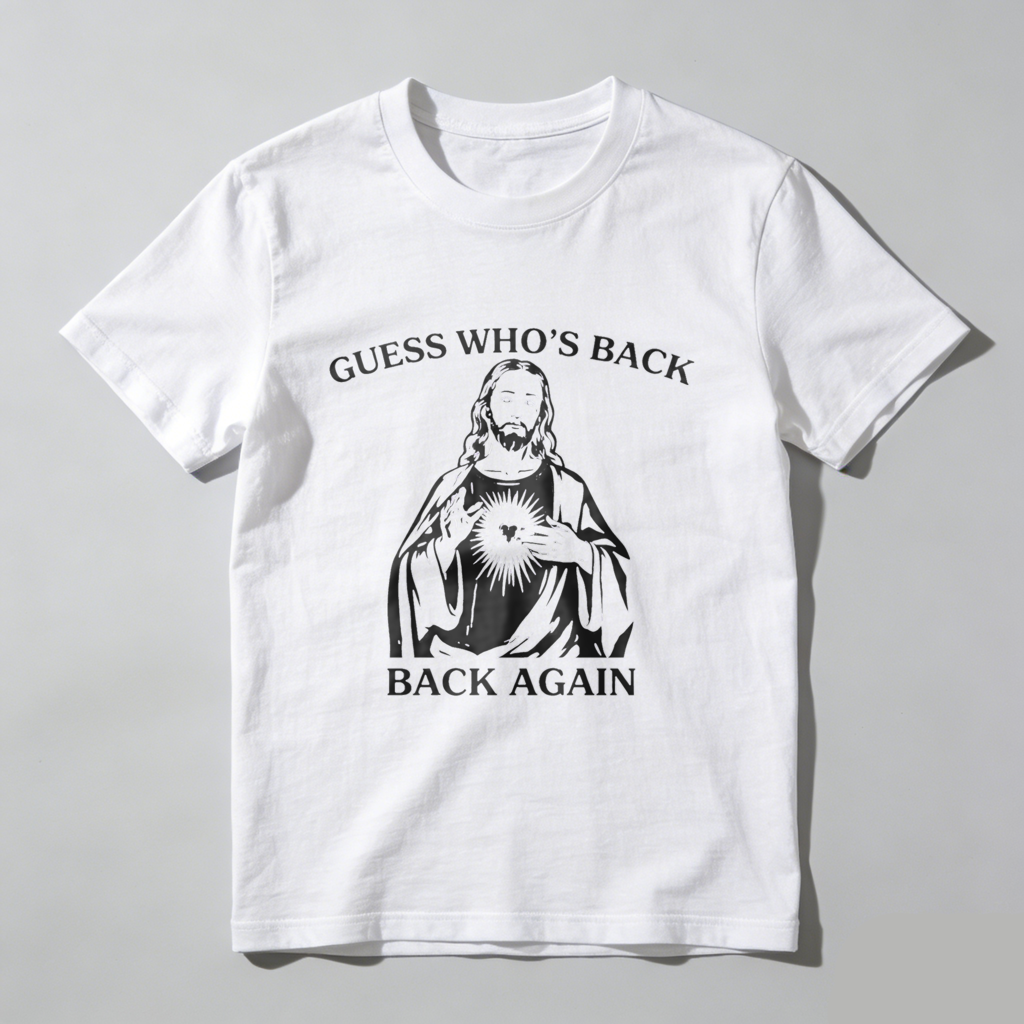 TEECURENT Guess Whos Back Jesus Christ Back Again T Shirt Religious Christian Faith Humor Gift WOMEN