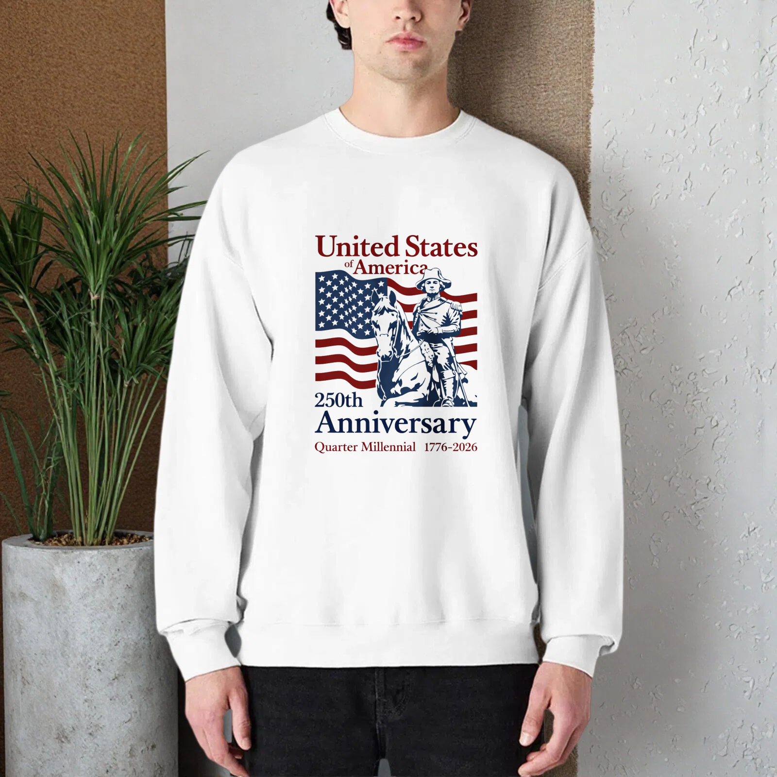 United States America 200th Anniversary Commemorative Sweatshirt Patriotic Design Black Crewneck Pullover
