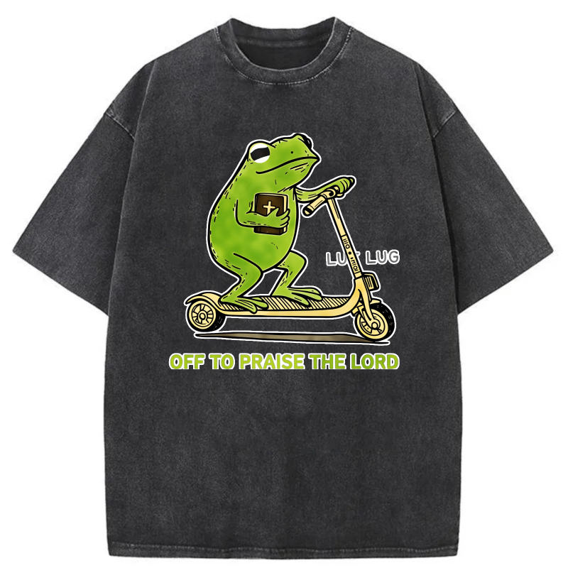 Frog Riding Scooter With Bible And Text tshirt 100% cotton