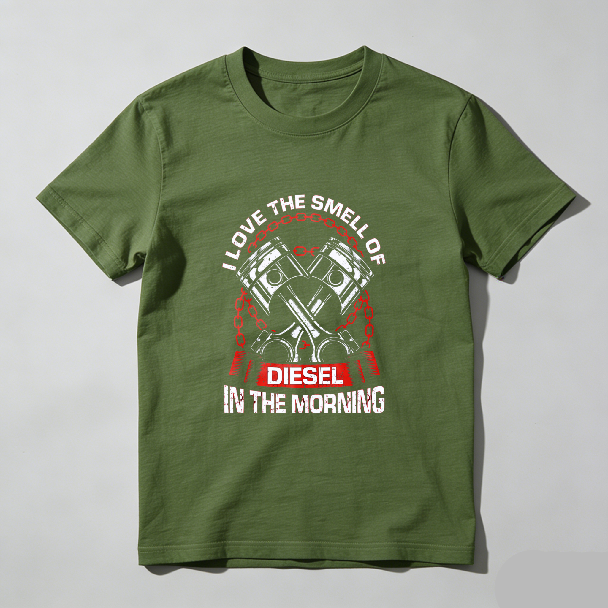 I Love The Smell Of Diesel In The Morning T-Shirt For Men Diesel Engine Piston Design Black Tee Shirt Automotive Gift For Truck Drivers And Mechanics