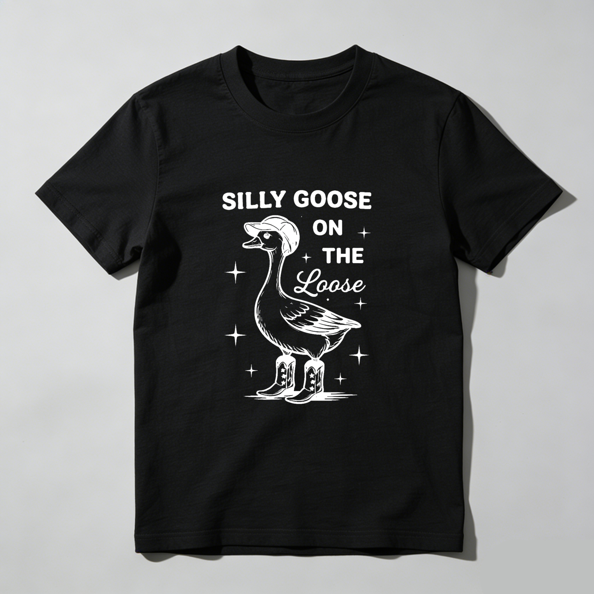 Silly Goose On The Loose Funny Duck T Shirt With Stars And Boots Design For Men Women Unisex Casual Wear