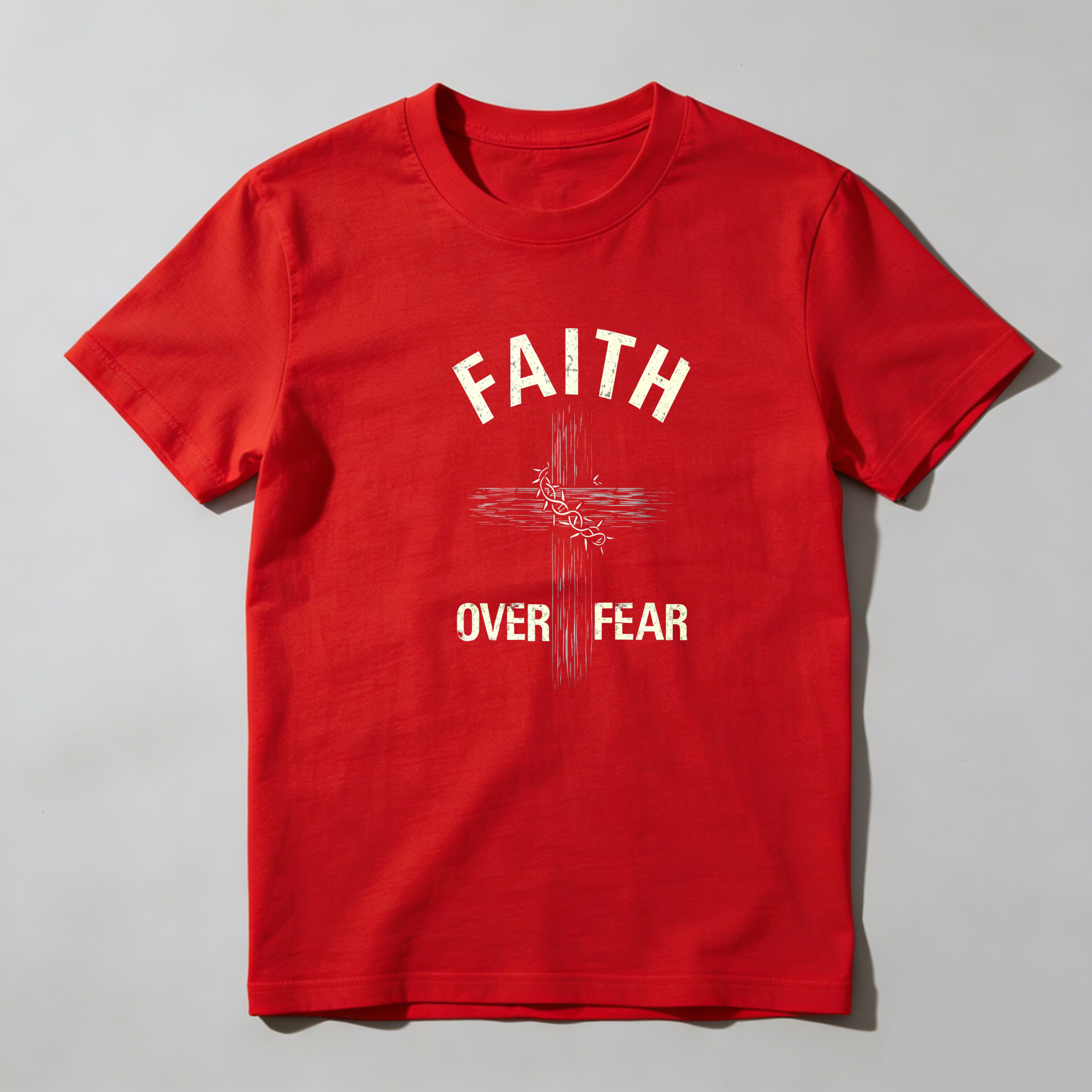 TEECURENT Faith Over Fear Cross Design Pure Cotton Short Sleeve T Shirt-TeeCurent