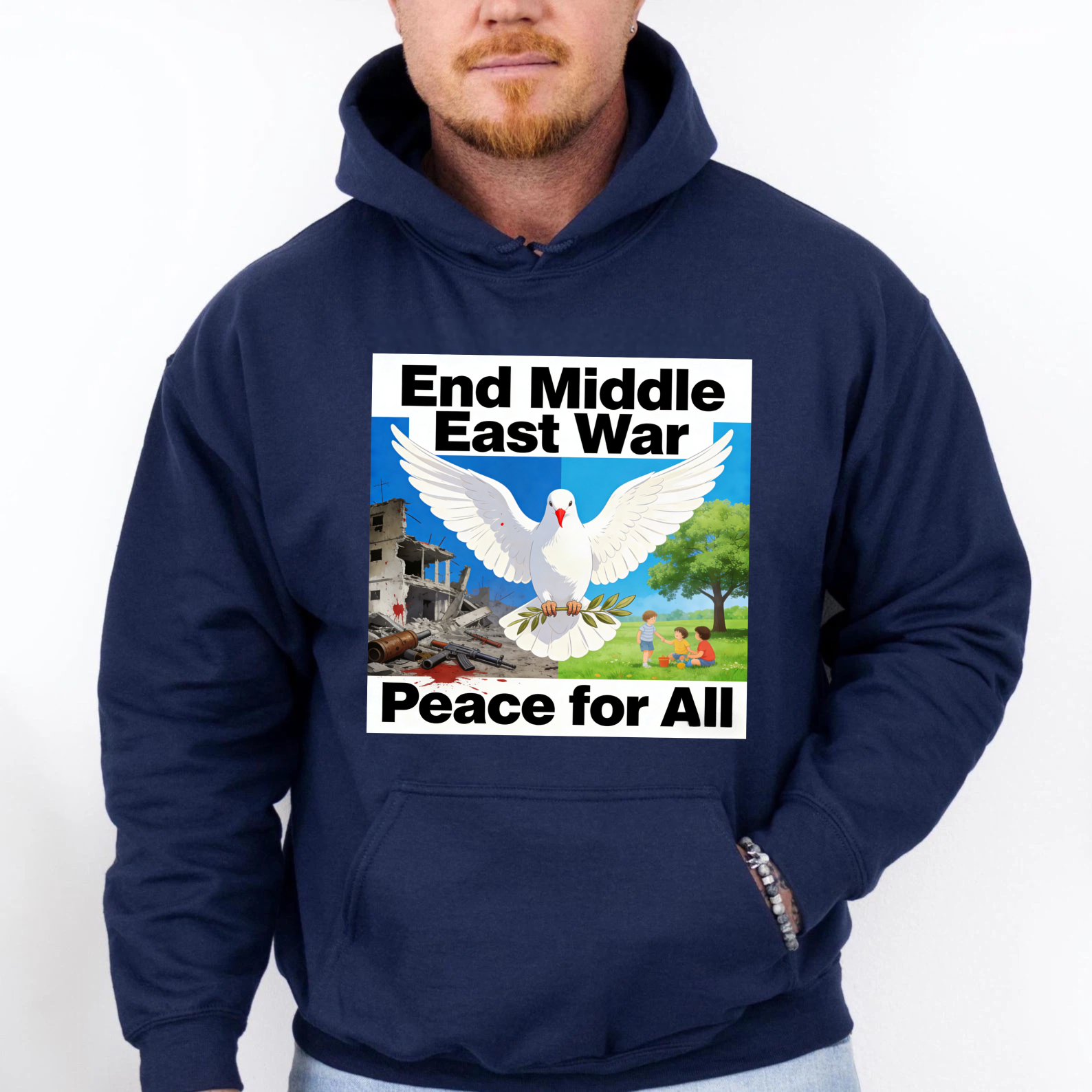 TEECURENT End Middle East War Peace For All Hoodie With Dove And Olive Branch Graphic Design For Peace Advocacy And Awareness
