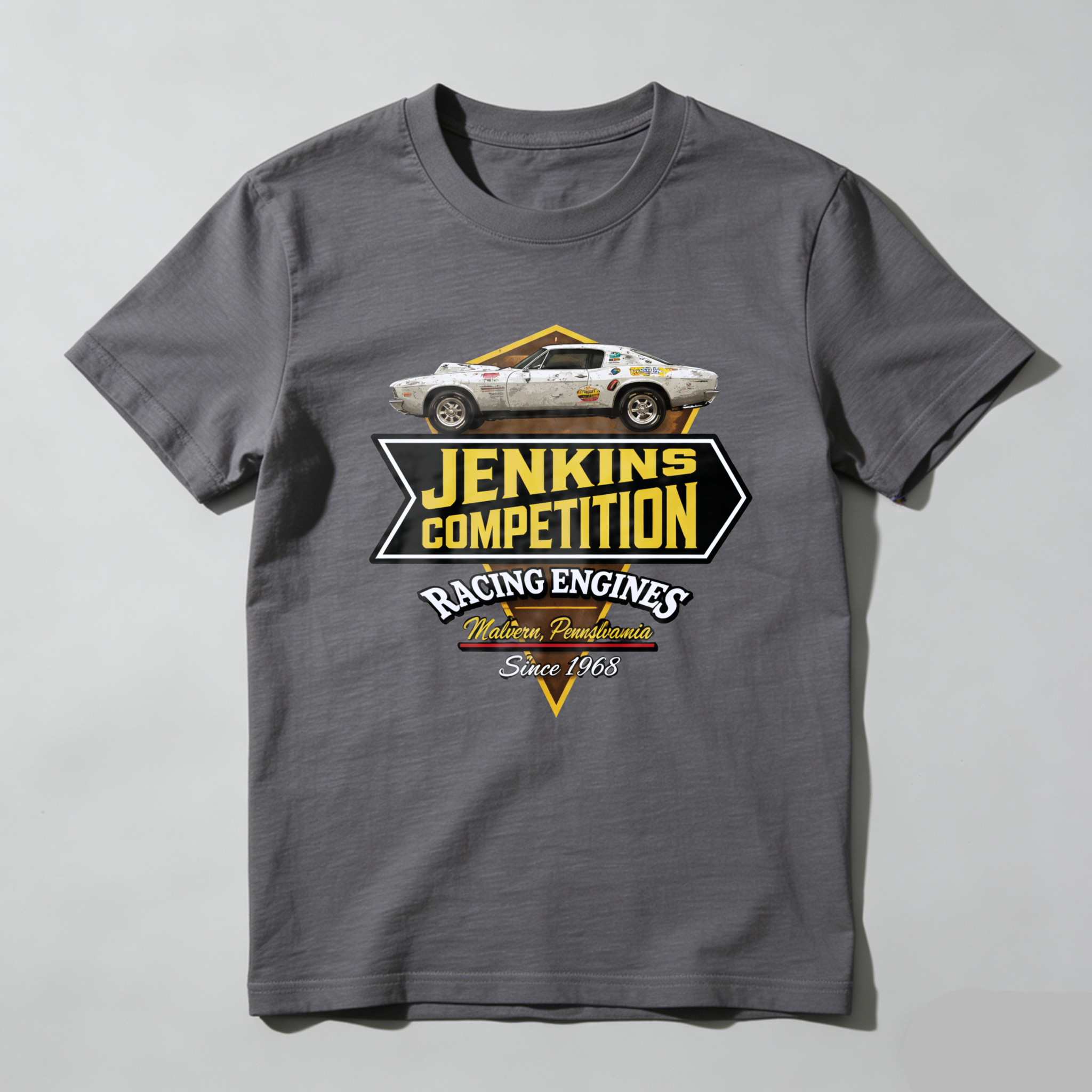 Jenkins Competition Racing Engines Classic Car T Shirt Since 1968 Made In Malvern Pennsylvania