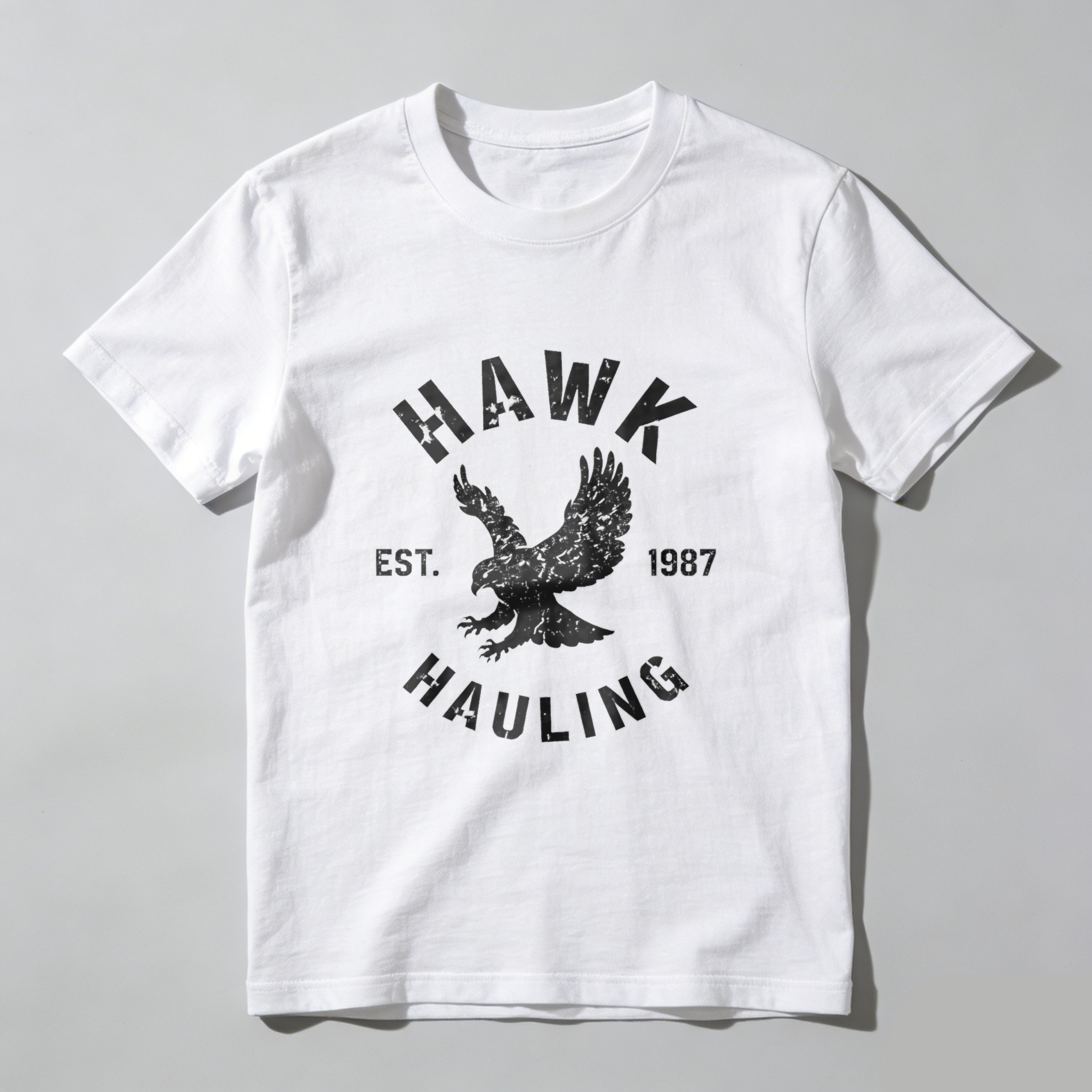 Hawk Hauling Est 1987 Eagle Logo T Shirt Black Cotton Men's Casual Graphic Tee