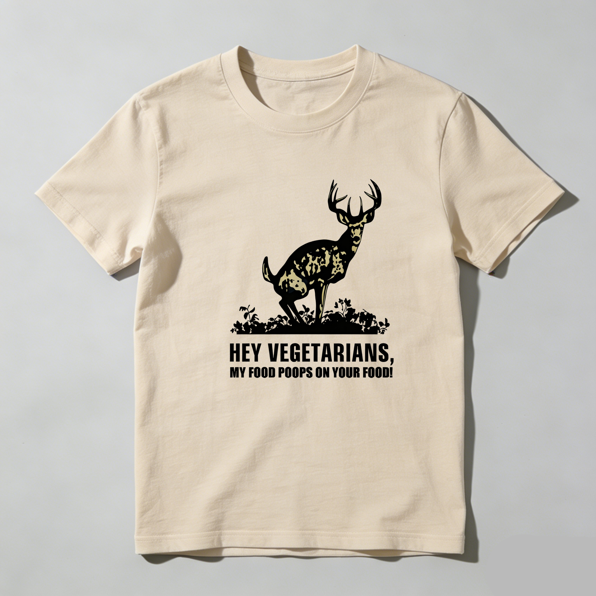 TEECURENT Deer Poop On Vegetarian Food Pure Cotton Short Sleeve T Shirt-TeeCurent
