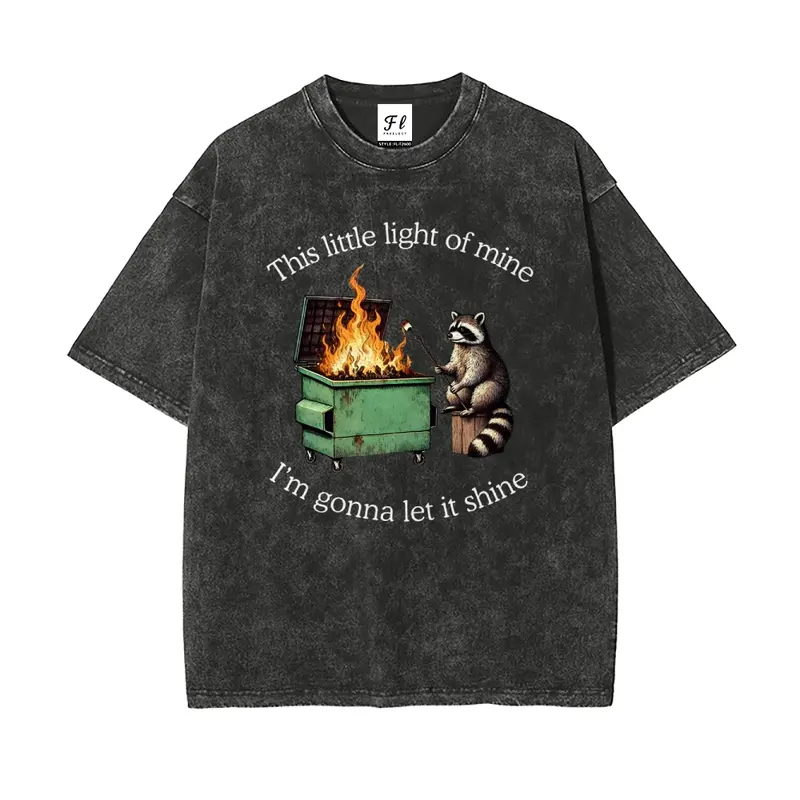 This Little light of mine I'm gonna let it shine Raccoon  Oversize Unisex Washed T-Shirt