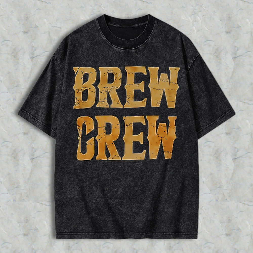 Unisex Acid Wash Retro Crackle Bold Font Casual Statement Graphic Washed Tee