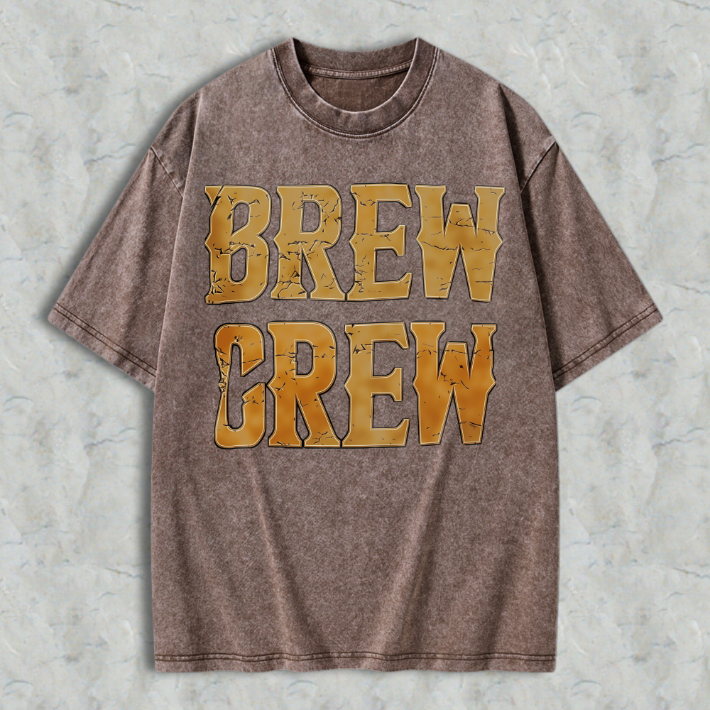 Unisex Acid Wash Retro Crackle Bold Font Casual Statement Graphic Washed Tee