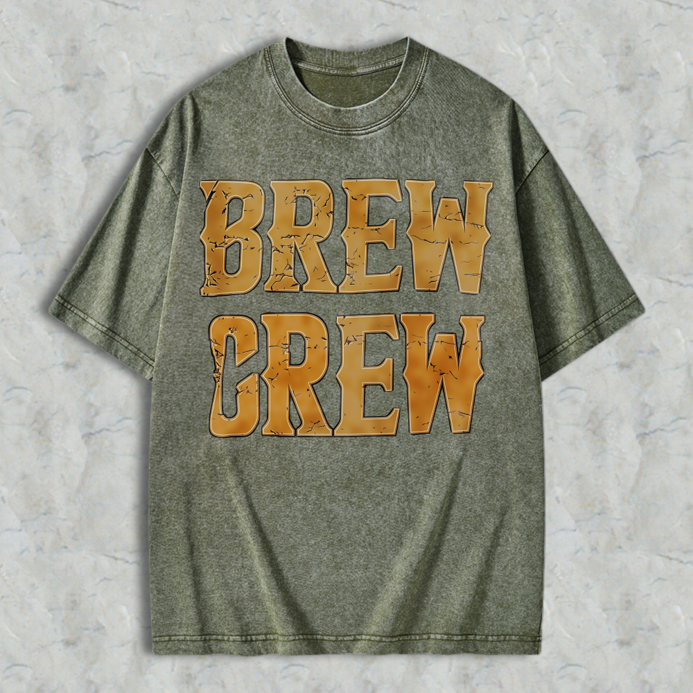 Unisex Acid Wash Retro Crackle Bold Font Casual Statement Graphic Washed Tee