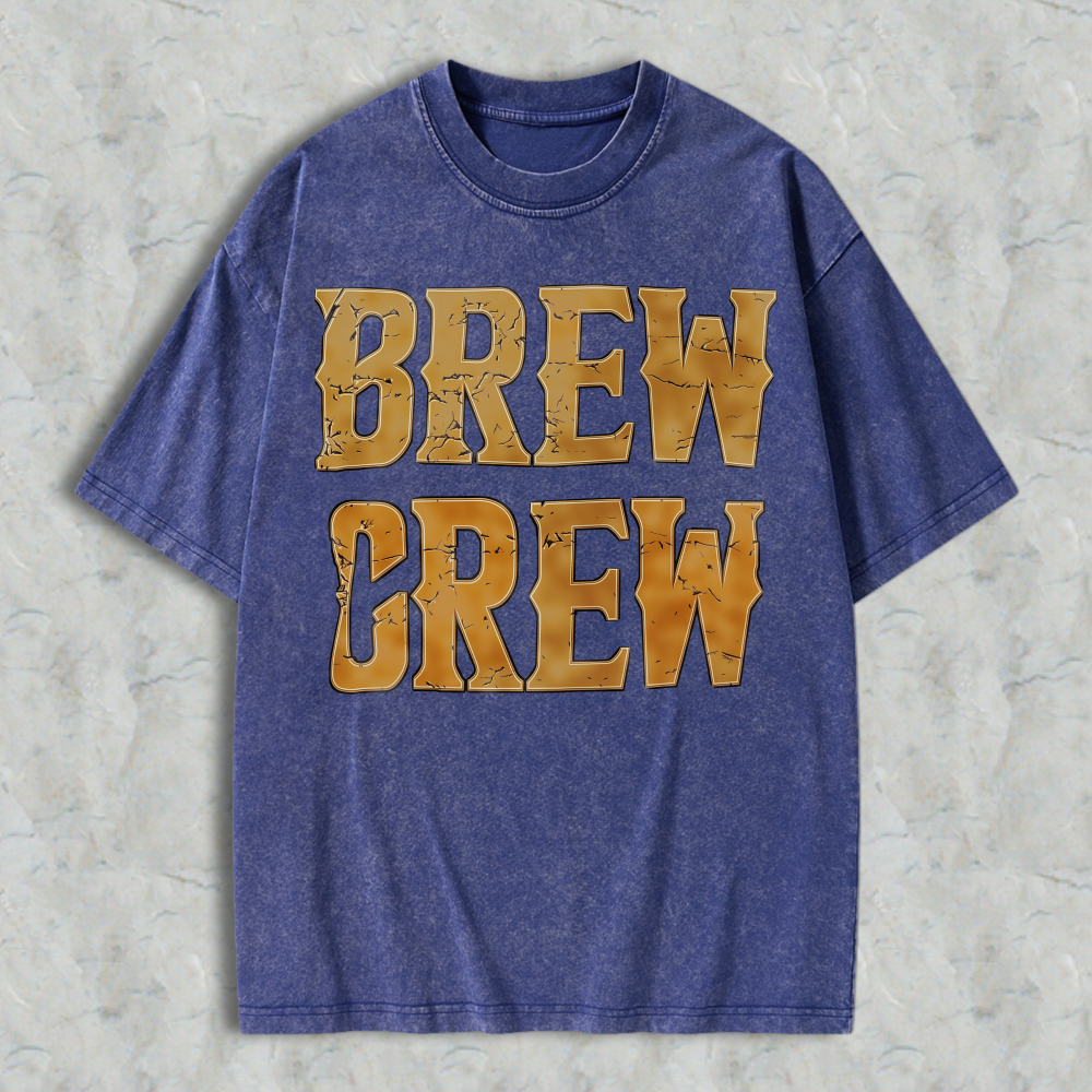 Unisex Acid Wash Retro Crackle Bold Font Casual Statement Graphic Washed Tee