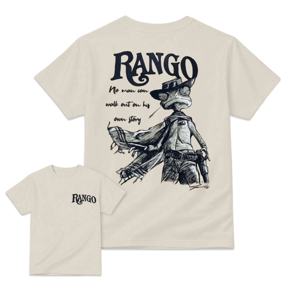Rango Western Philosophy Back Print T-Shirt – No Man Can Walk Out On His Own Story