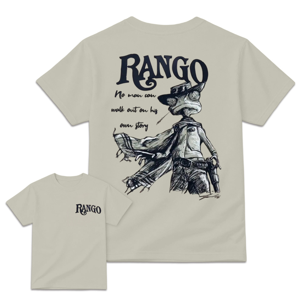 Rango Western Philosophy Back Print T-Shirt – No Man Can Walk Out On His Own Story