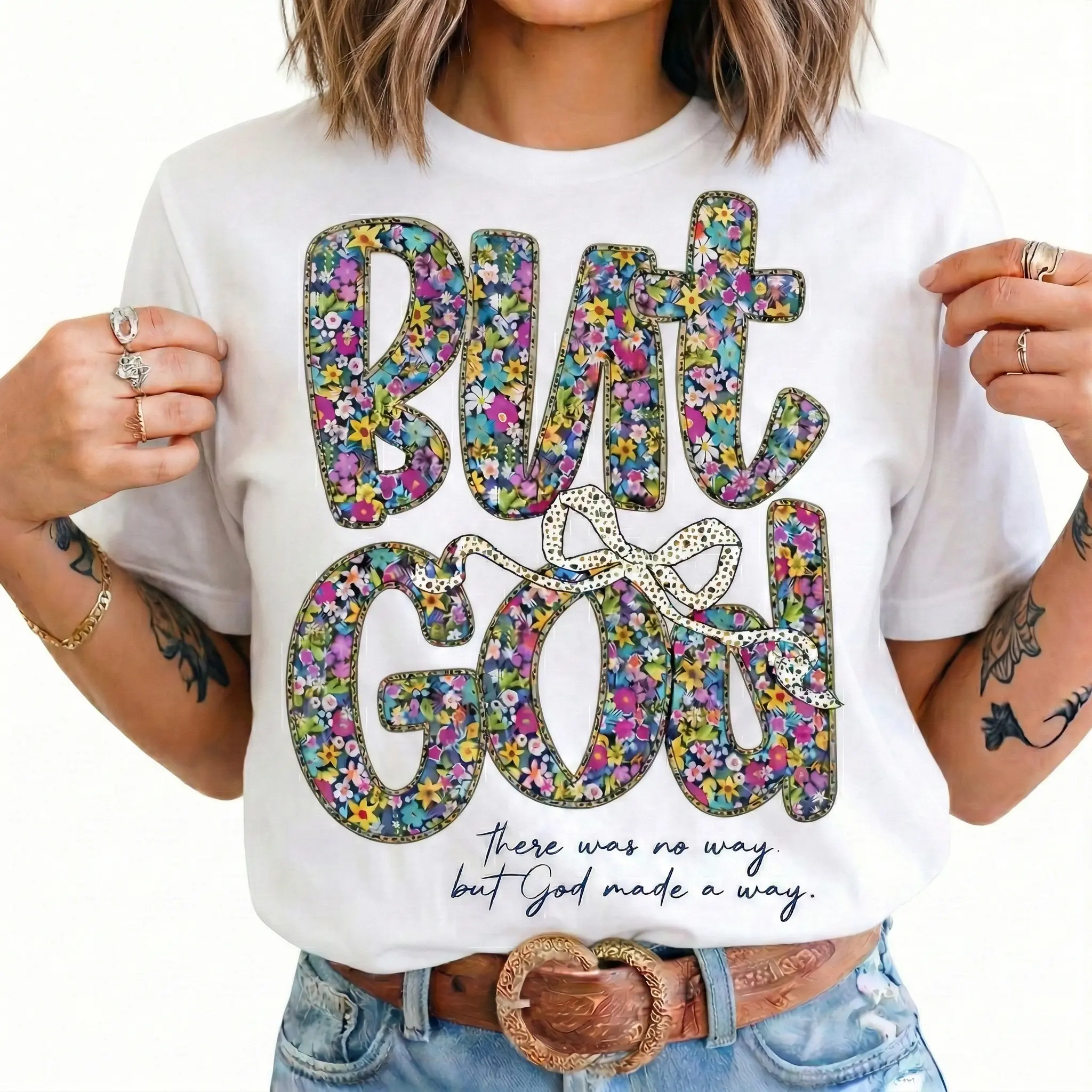 But God Floral Print Cotton Christian T-Shirt