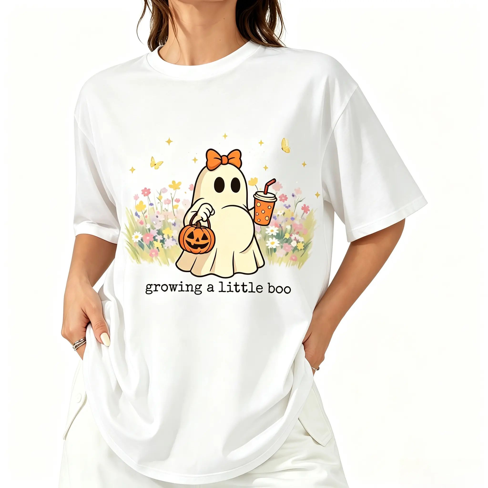 Growing A Little Boo Halloween Funny Pregnancy Shirt
