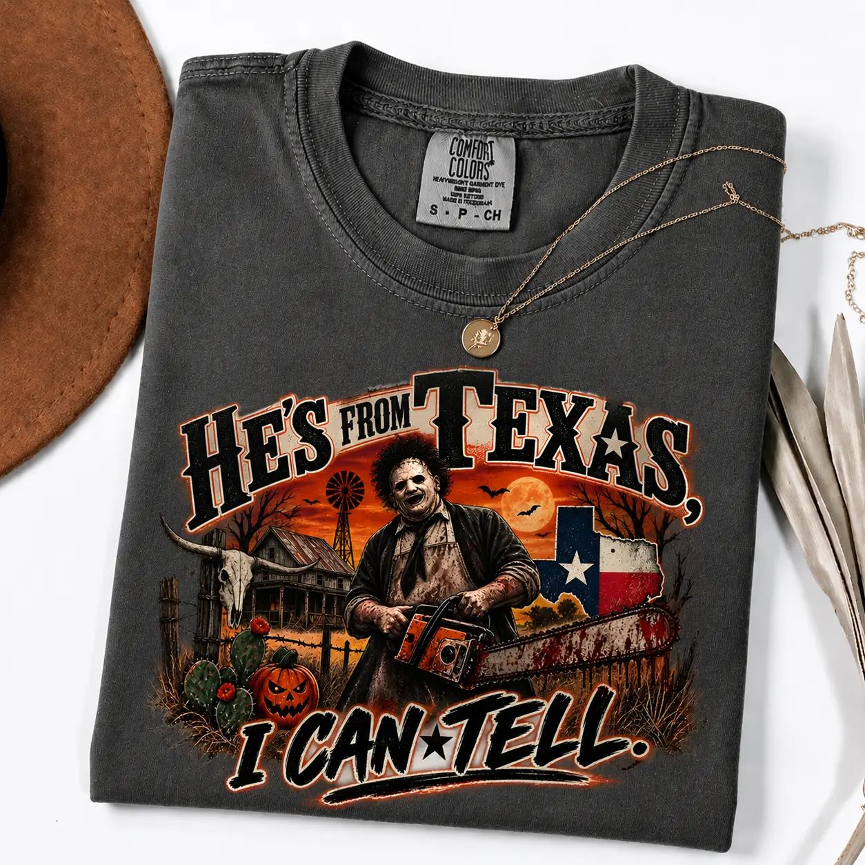 He's From Texas I Can Tell Horror Spooky Season Halloween Shirt