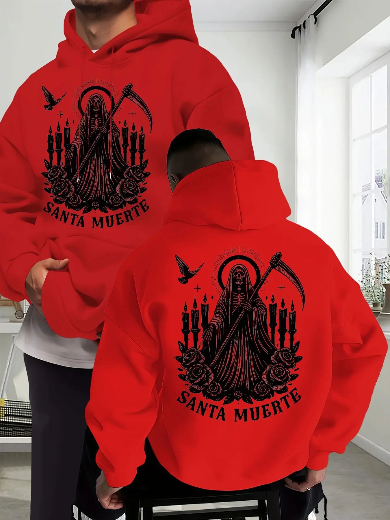 "Santa Muerte" Skeleton Saint Graphic Pullover Hoodie