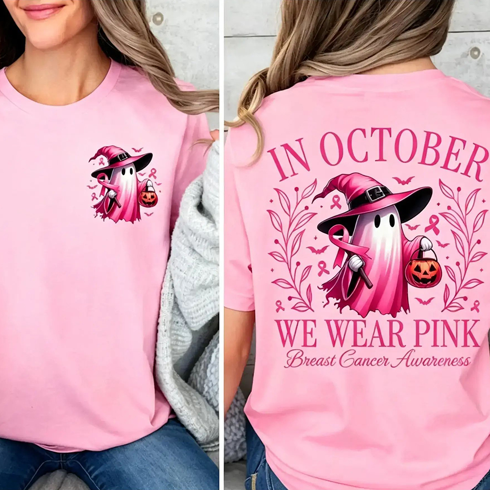 In October We Wear Pink Ghost Breast Cancer Awareness Shirt