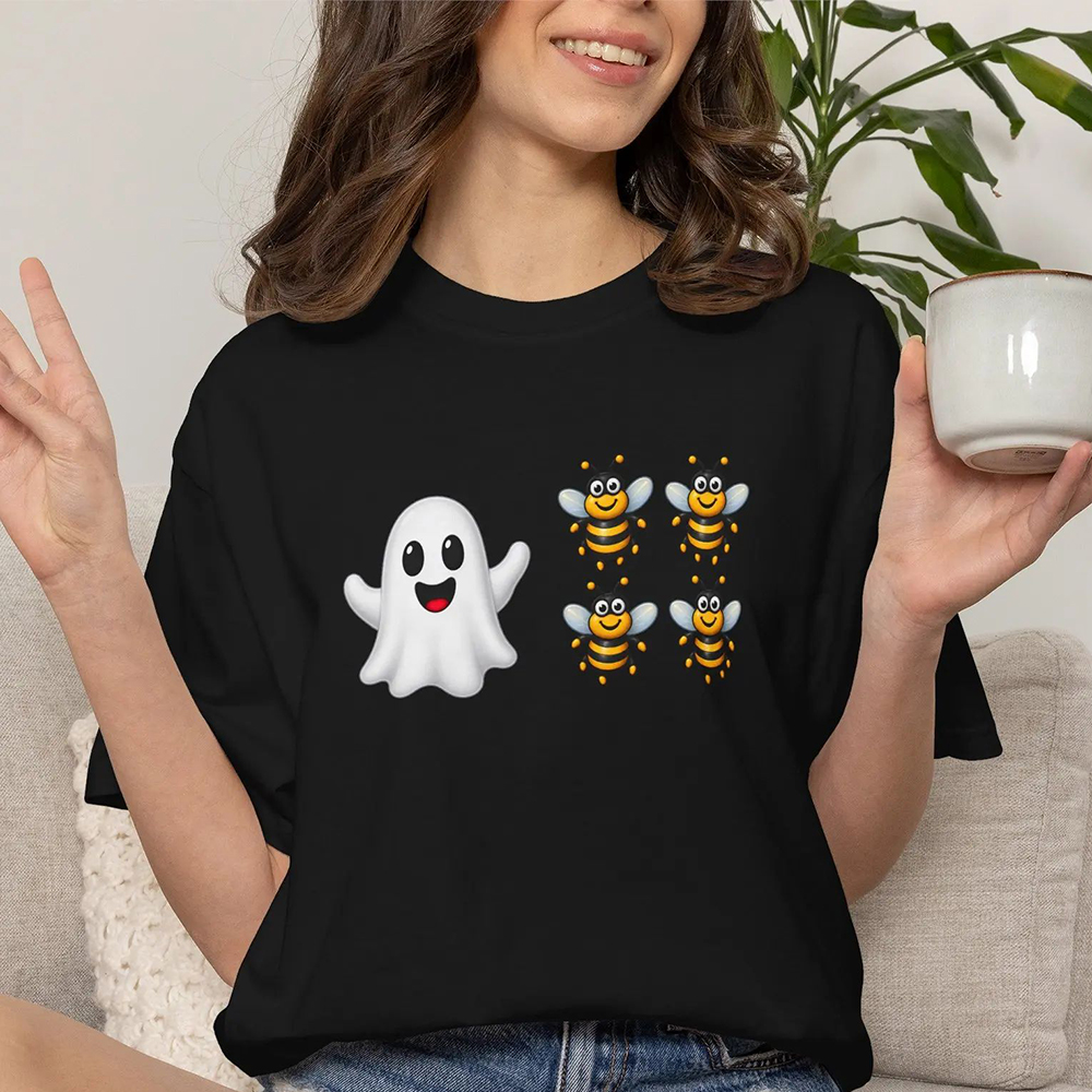 Cute Spooky Ghost And Bees Boo Bees Funny Halloween Graphic T‑Shirt