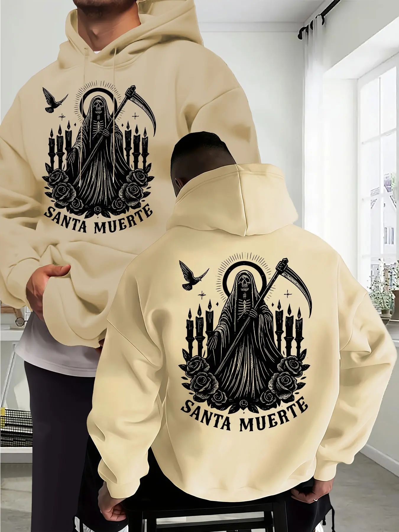 "Santa Muerte" Skeleton Saint Graphic Pullover Hoodie