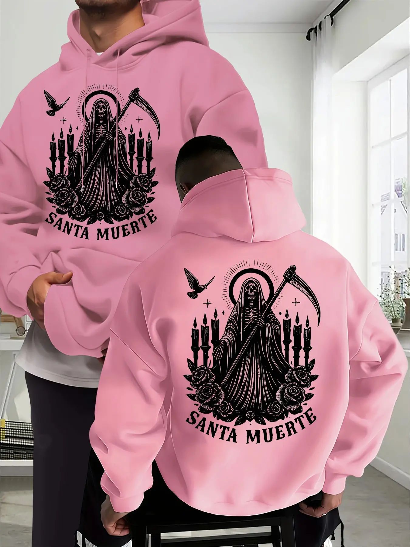 "Santa Muerte" Skeleton Saint Graphic Pullover Hoodie