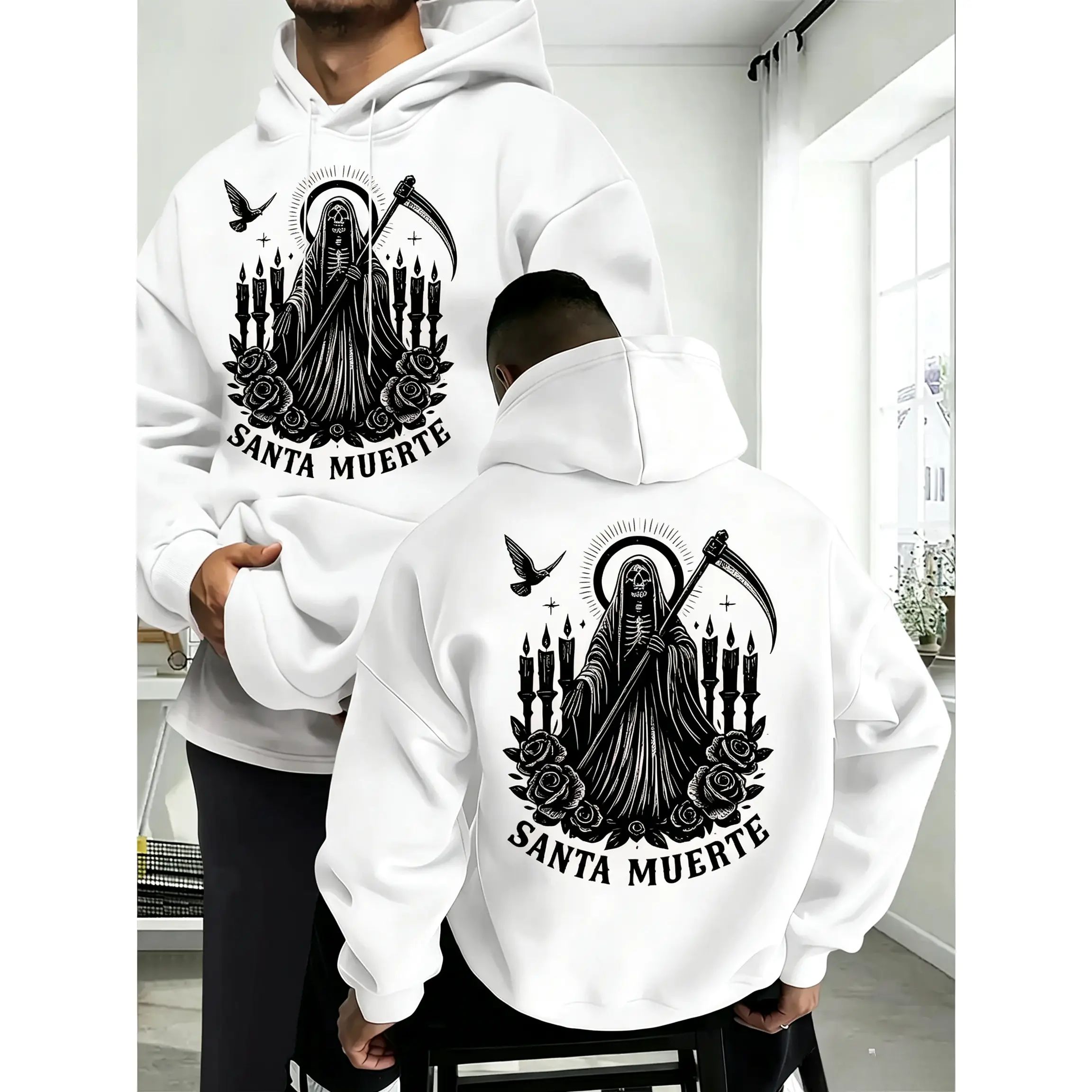 "Santa Muerte" Skeleton Saint Graphic Pullover Hoodie