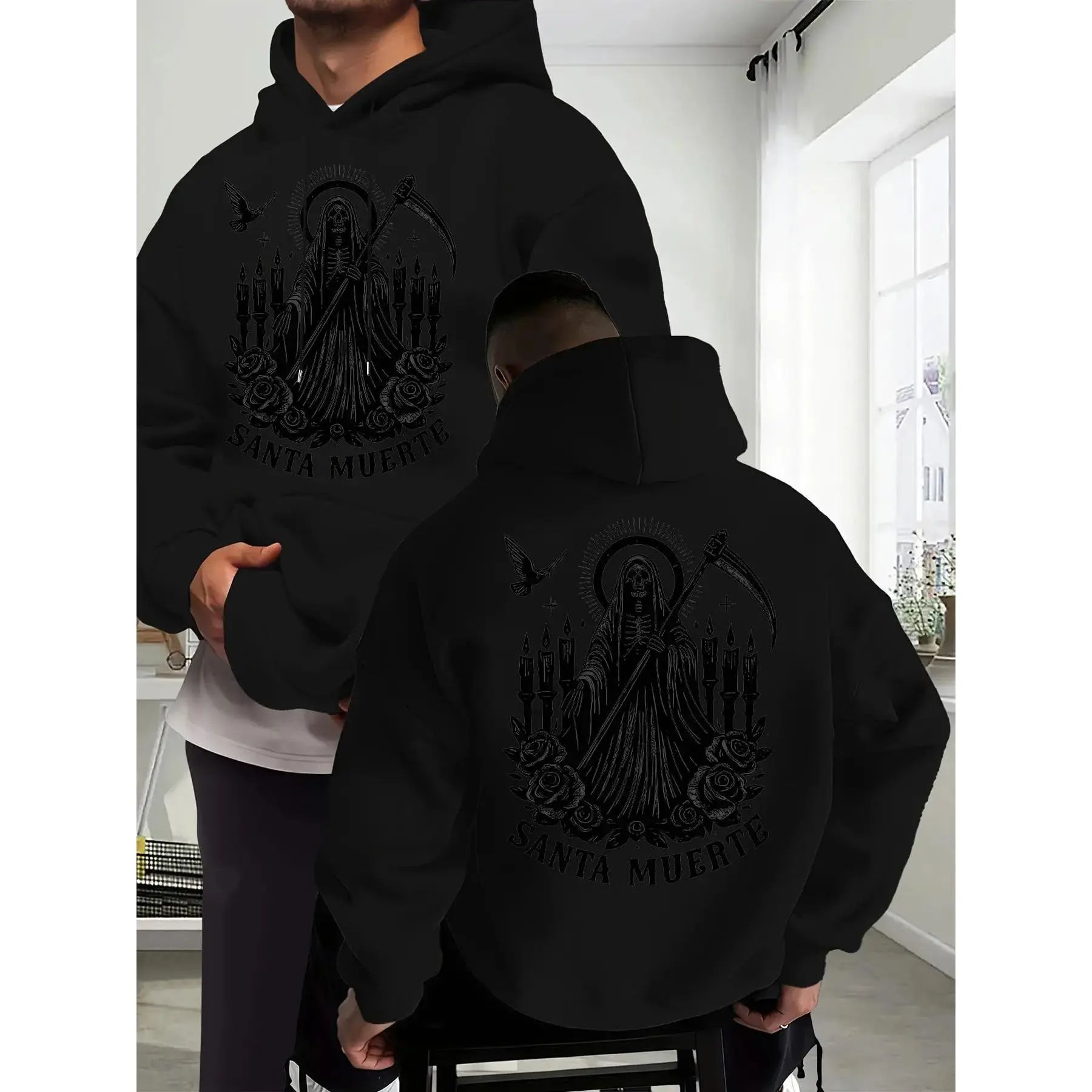 "Santa Muerte" Skeleton Saint Graphic Pullover Hoodie
